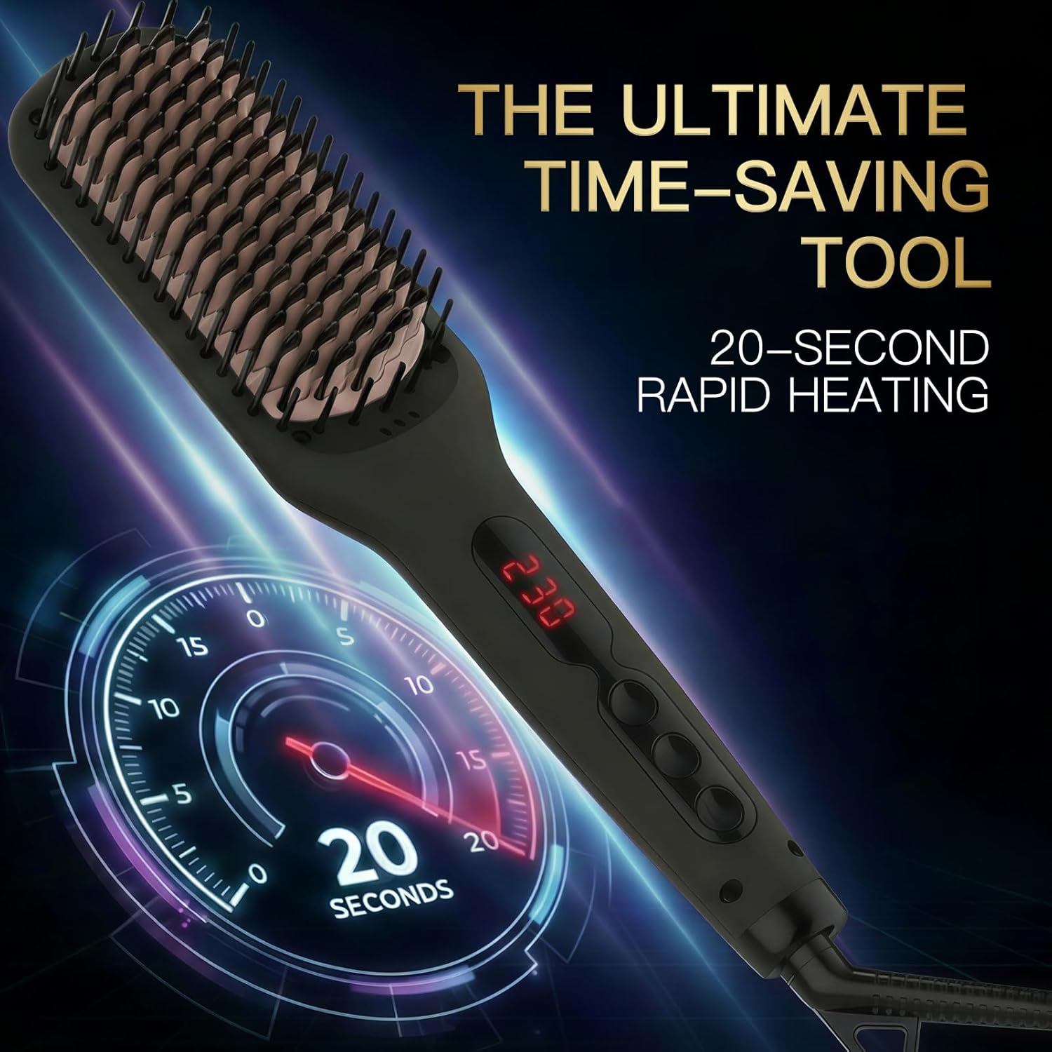 MEGAWISE Pro Ceramic Ionic Hair Straightener Brush for Home Salon, Straightening Hair Brush with 20s Heating Tech, Auto-Off, Anti-Scald with Universal Dual Voltage,Rotatable Power Cord, Black - Image 3