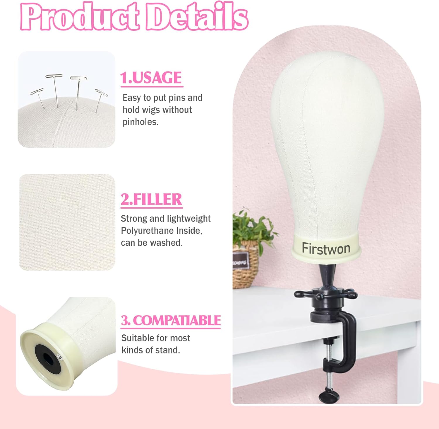 22 Inch Wig Head Mannequin Head for Wigs, Wig Stand with Head for Hair Styling Practice Display Wigs Making Tripod Stand with T Pins Set - Image 2