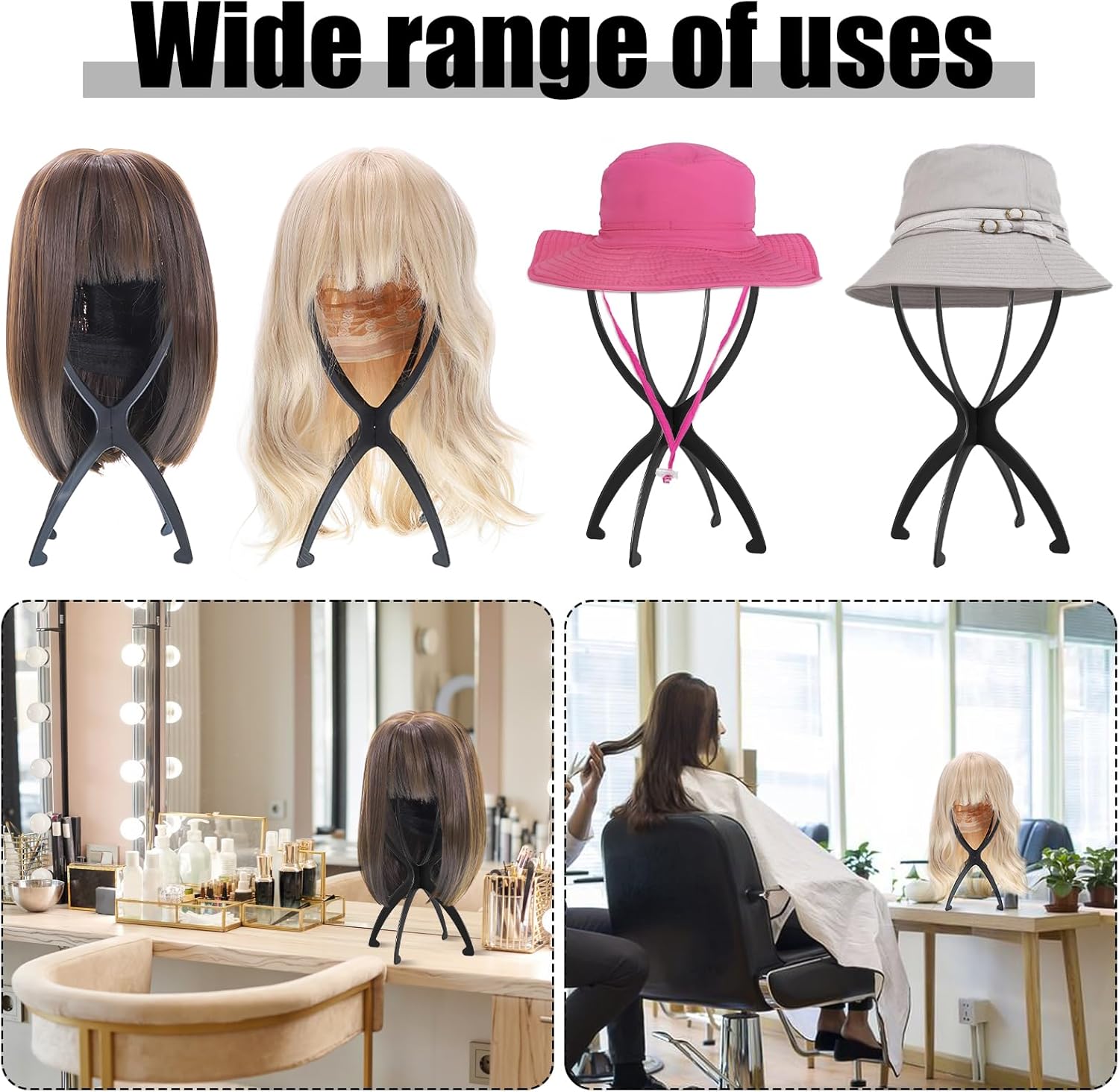 obeoby Wig Stand, Portable Wig Holder Wig Head Stand for All Wigs Travel Wig Hair Stylist Gifts for Women(black (2 pack)) - Image 6