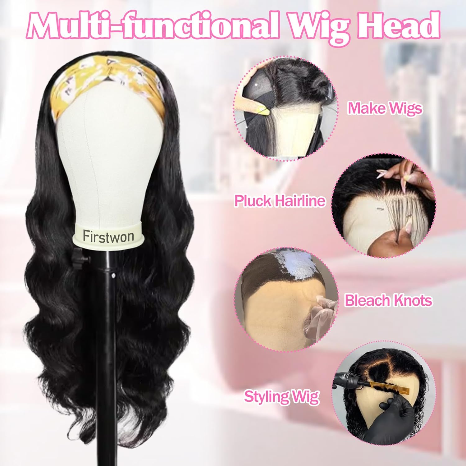 22 Inch Wig Head Mannequin Head for Wigs, Wig Stand with Head for Hair Styling Practice Display Wigs Making Tripod Stand with T Pins Set - Image 4
