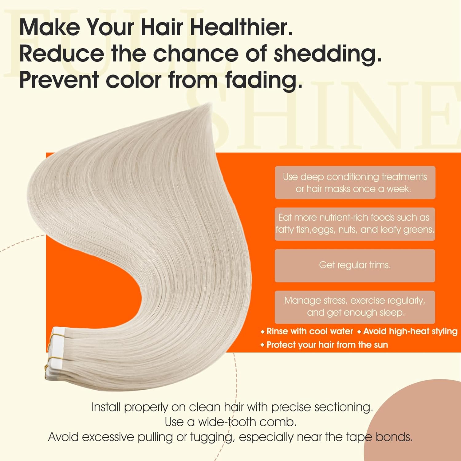 Full Shine Tape in Hair Extensions Human Hair 60 Platinum Blonde Tape Hair Extensions Real Human Hair 18Inch Seamless Skin Weft Human Hair Extension Tape ins 50G 20Pcs Invisible Remy Hair - Image 4