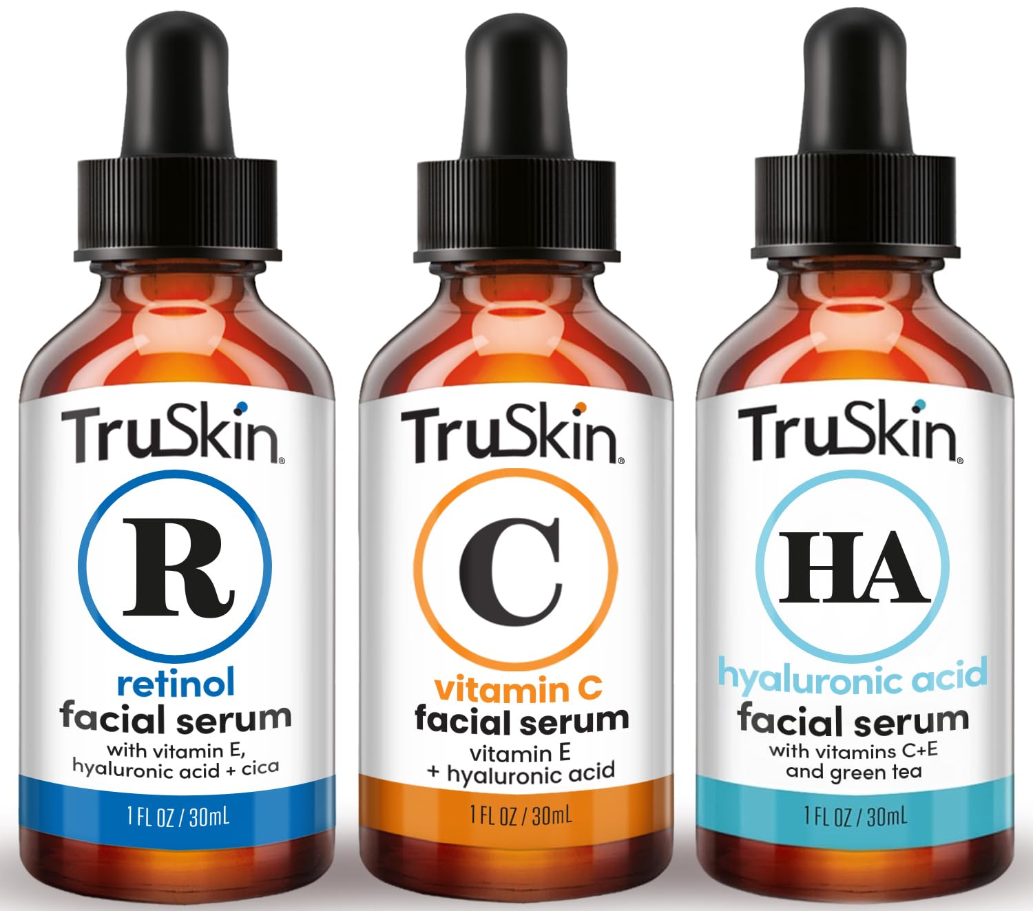 TruSkin Face Serum Trio - Vitamin C, Retinol & Hyaluronic Acid Anti-Aging Serums for Face - AM, PM & All-Day Skincare Routine - Brightening, Smoothing & Hydrating Facial Serums, 1 fl oz Each - Image 8