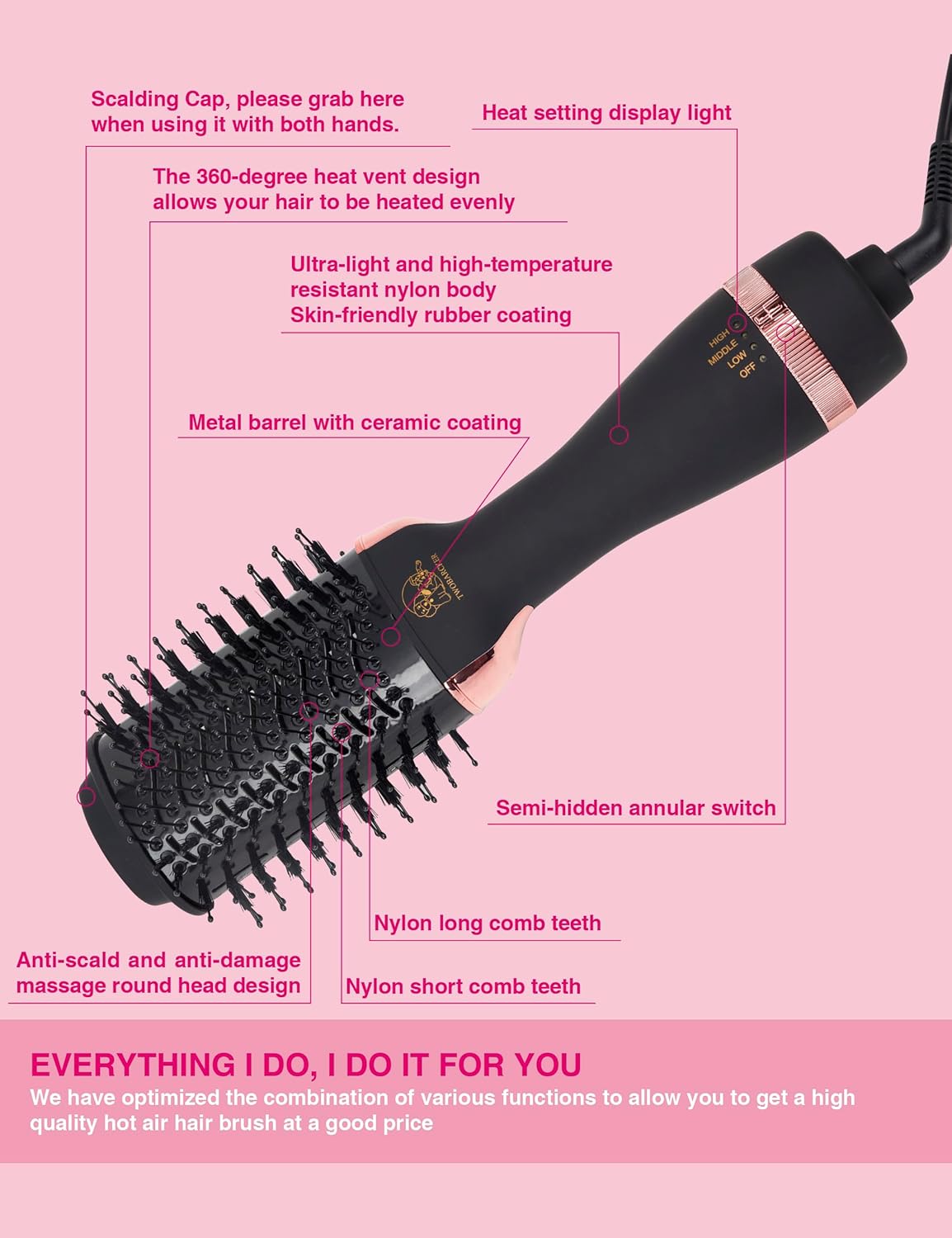 Hair Dryer Brush Blow Dryer Brush in One, 4 in 1 Ionic Hair Dryer and Styler Volumizer with Oval Titanium Barrel, Hot Air Straightener for Smooth Frizz-Free Blowout - Image 4