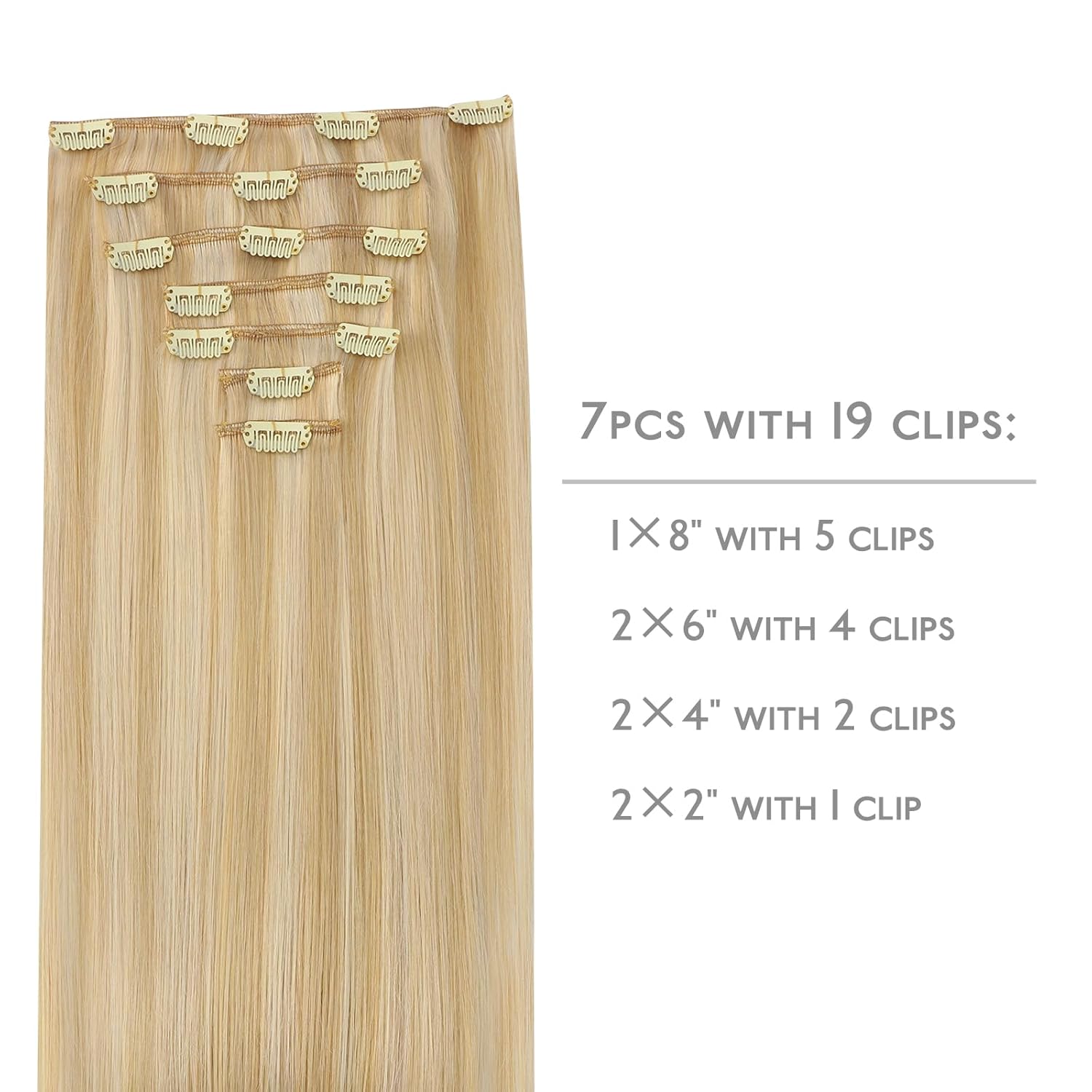 WENNALIFE Clip in Human Hair Extensions, 16 Inch 120g 7pcs Light Blonde Highlighted Golden Blonde Hair Extensions Clip In Human Hair Remy Real Human Hair Double Weft - Image 2