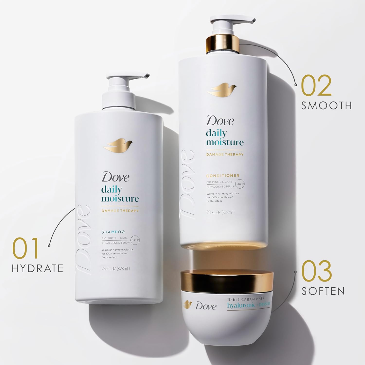 Dove Damage Therapy Shampoo Daily Moisture for Dry Hair with Bio-Protein Care Technology and Hyaluronic Serum 28 Fl Oz - Image 3