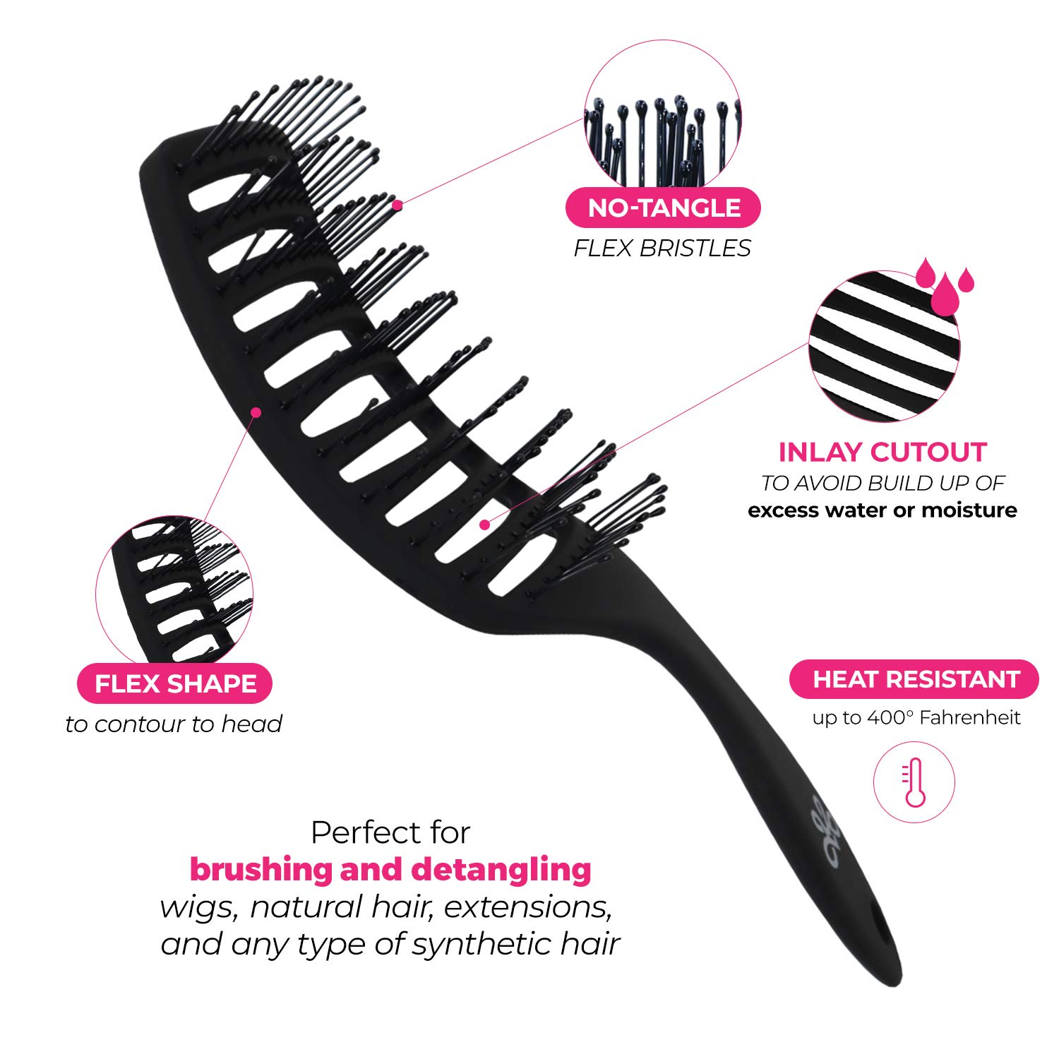 Milano Collection Women's & Men's Wet & Dry Detangler Brush For Styling Wigs & Curly, Straight or Wavy Natural Hair, Gentle Detangling Hair Brushes wide bristle design untangles hair like a Pro - Image 3