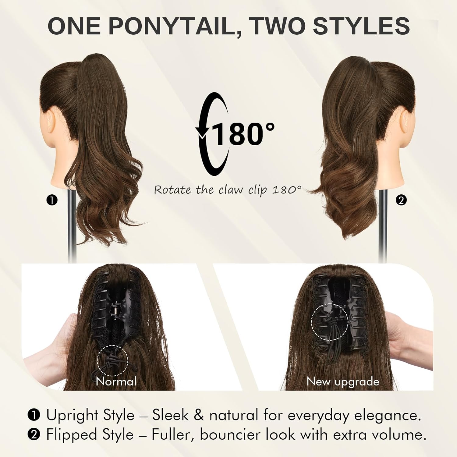 SOFEIYAN Claw Clip Ponytail Extension 16 inch Curly Wavy Clip in Hairpiece Fluffy Synthetic Fake Pony Tail Clip on Hair Extensions for Women Daily Use - Chestnut Brown Tipped with Light Auburn - Image 4