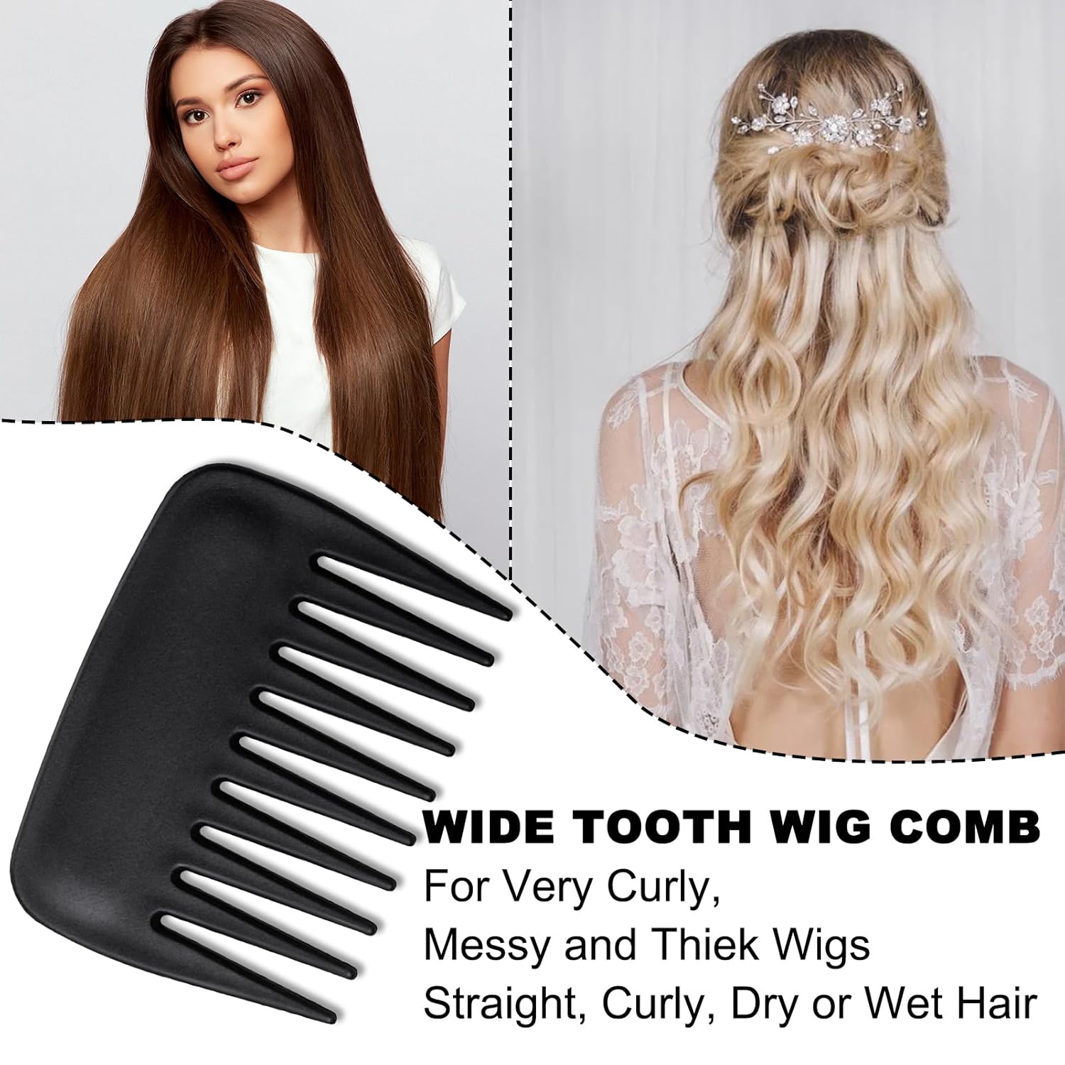 SIMPOR Wig Brushes for Synthetic, Hair Wig Comb Set, 3 Row Wire Brush Hair Extension Wire Loop 3 PCS - Image 5