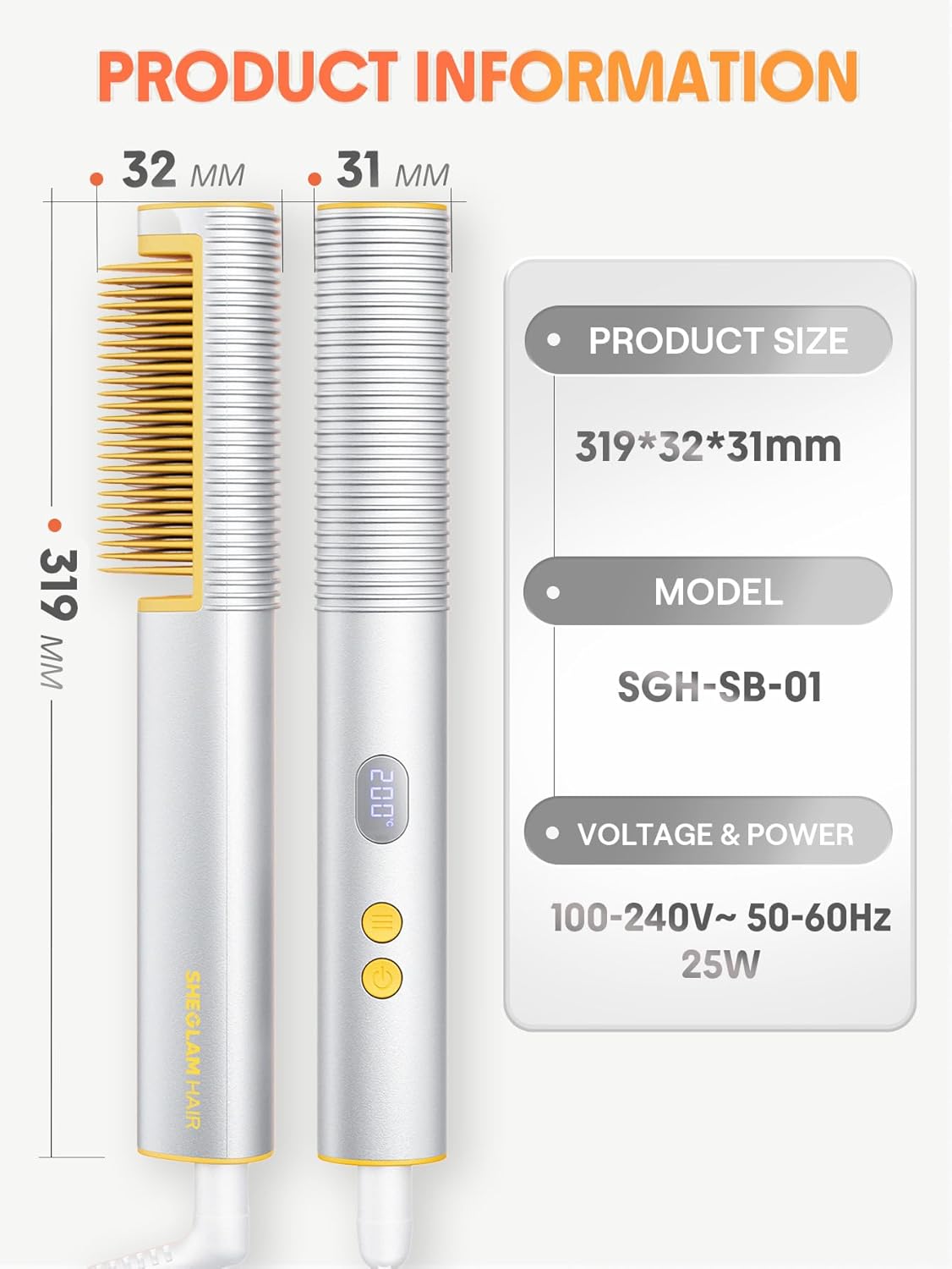 SHEGLAM Hot Comb Straightener, Hair Straightener with 24K Gold Heated Comb, 3D Ionic Hair Straightening Brush, Anti-Scald Design, Fast Heat-Up, Auto-Off, Frizz Control, Sleek & Smooth Styling - Image 8