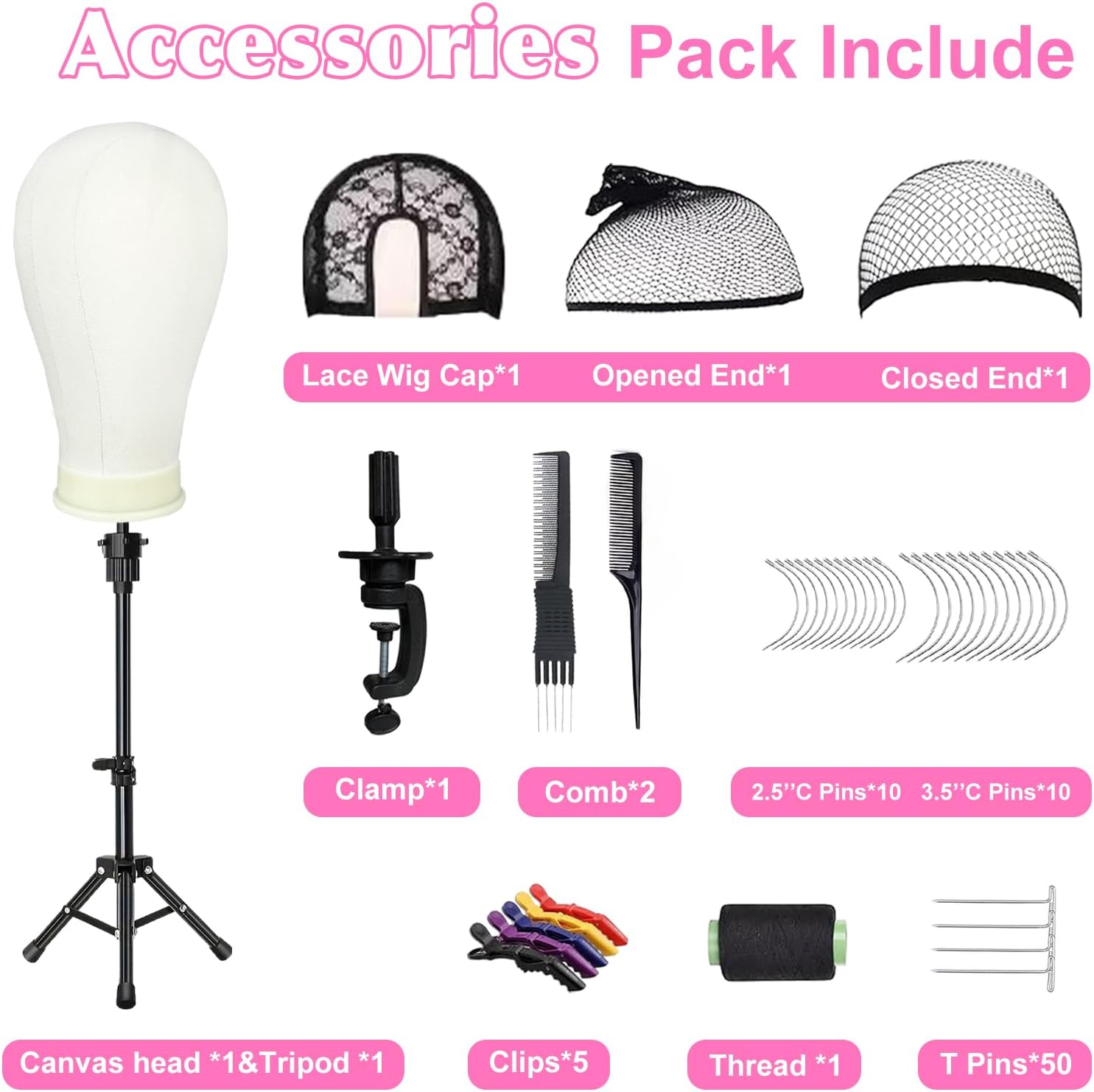 22 Inch Wig Head Mannequin Head for Wigs, Wig Stand with Head for Hair Styling Practice Display Wigs Making Tripod Stand with T Pins Set - Image 6