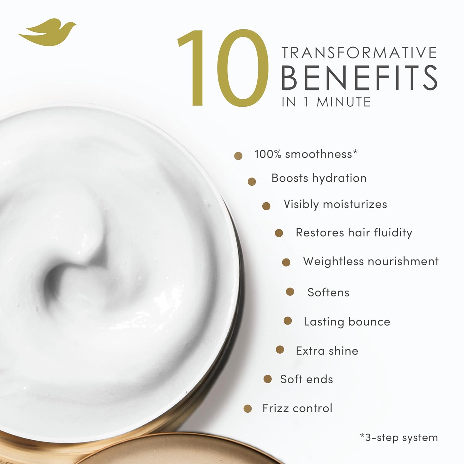 Dove Hair Hyaluronic Moisture for Dry Hair 10-in-1 Hydrating Hair Mask with Bio-Protein Care Technology and Hyaluronic Serum 9.2 Fl Oz - Image 4