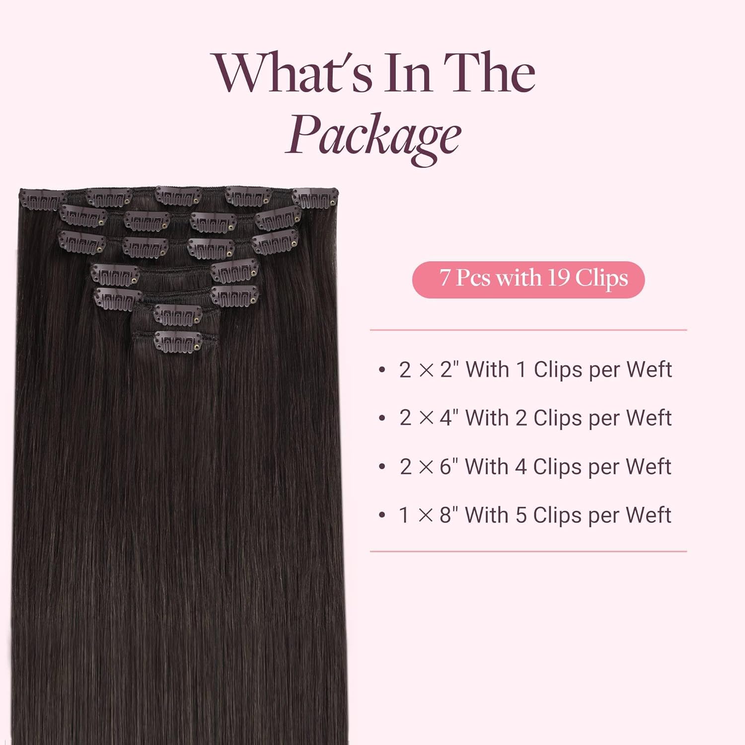 GOO GOO Clip in Hair Extensions Real Human Hair, Remy Human Hair Extensions Clip ins for Women, Natural Human Hair, 18inch 120g 7Pcs, 2 Dark Brown - Image 2