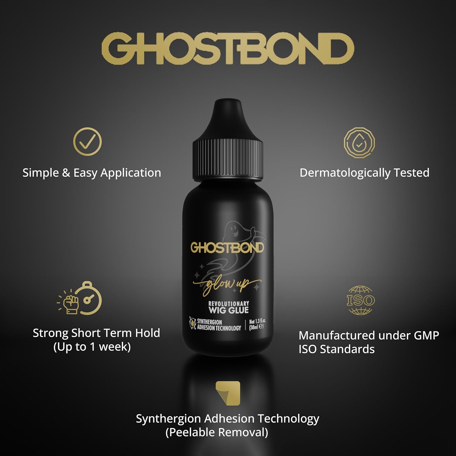 GHOSTBOND Glowup Revolutionary Wig Glue 1.3oz - Hair Replacement Adhesive that Stays for A Week: Water & Oil-Resistant, Strong Hold for Secure & Natural-Looking Wigs, Toupees, Poly & Lace Systems - Image 2
