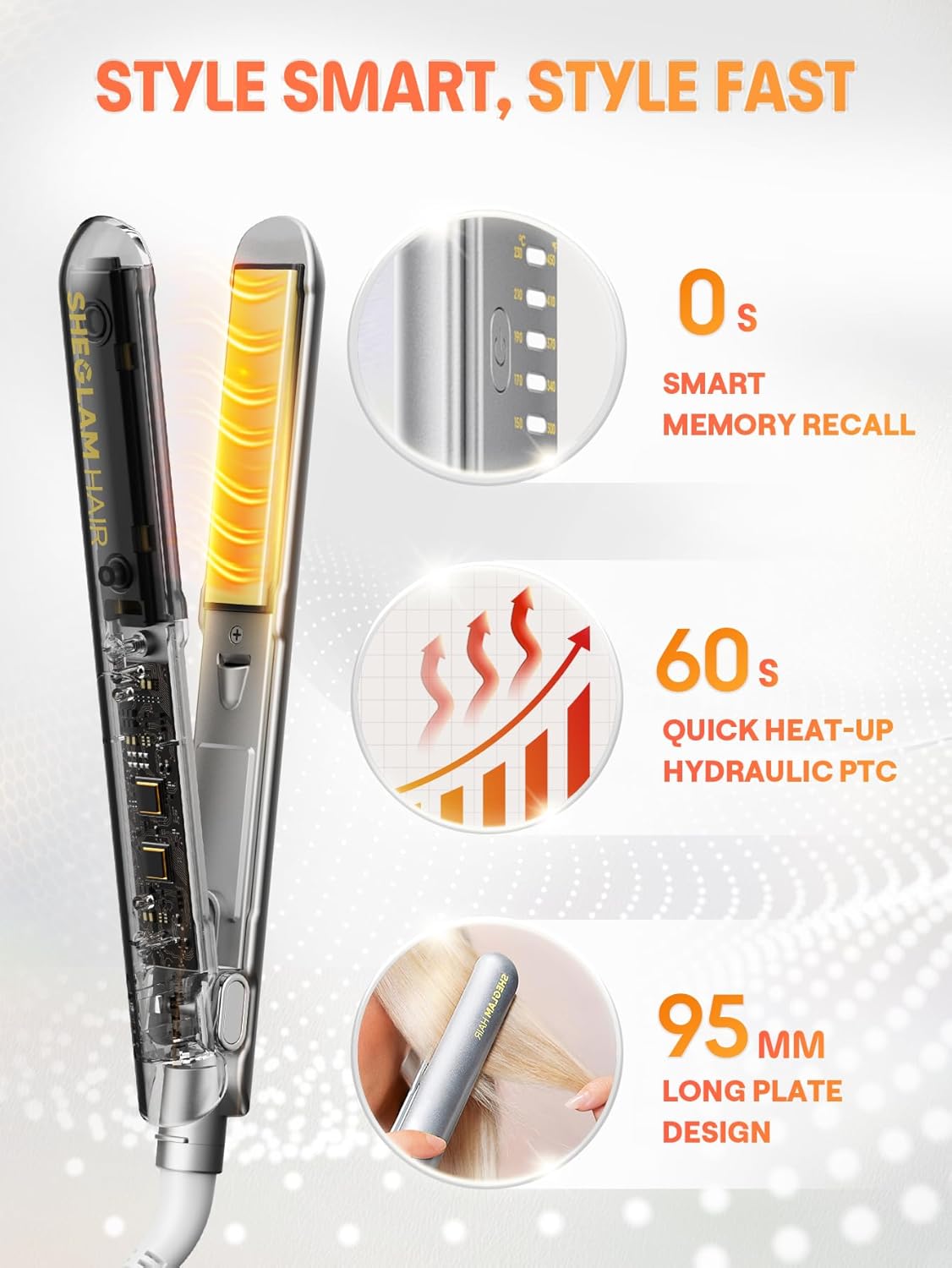 SHEGLAM Hair Straightener, 1" Flat Iron Straightener and Curler with Comb Tooth, Adjustable Smart Memory Temp 270-450°F, Dual Voltage Portable Flat Iron Hair Straightener for All Hairstyles Anti-Frizz - Image 4