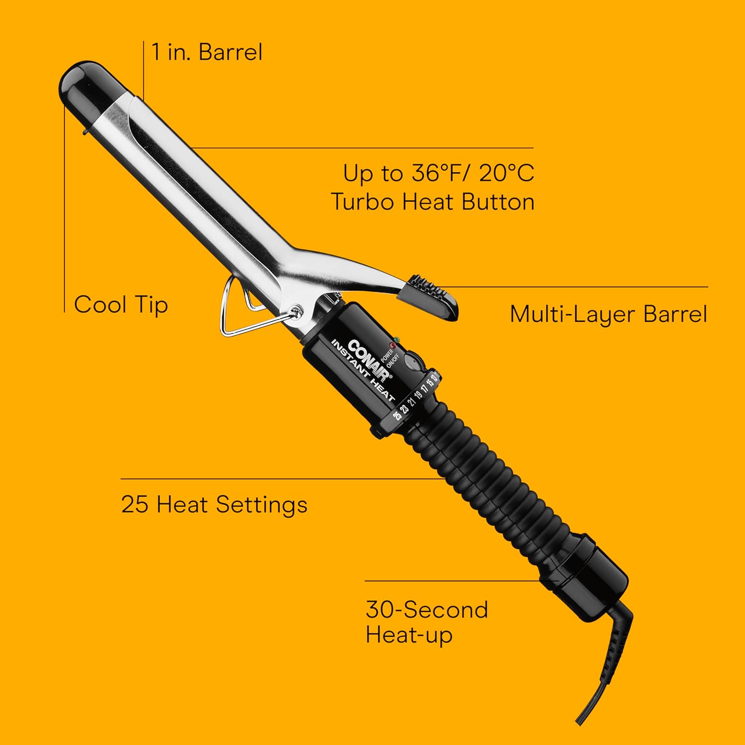 Conair Instant Heat 1-Inch Curling Iron, 1-Inch Barrel Produces Classic Curls, Hair Curler for Short, Medium, and Long Hair, 25 Heat Setting Hair Curling Iron, Black - Image 2