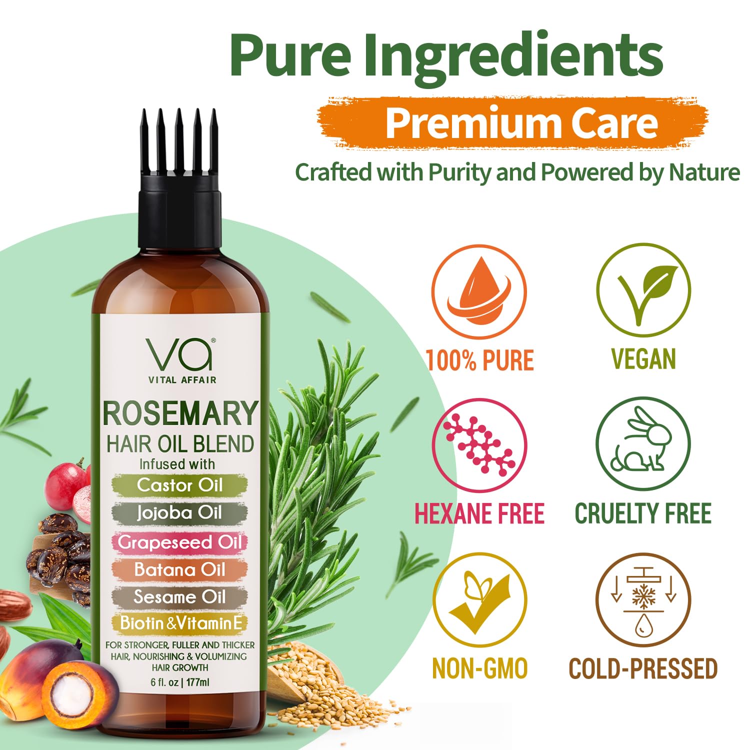Blend Of Pure Rosemary Oil For Hair Growth With Castor, Batana, Jojoba Oil-Infused With Biotin & Vitamin E-Blend of Effective Hair Oils for Hair Growth-Strengthening Treatment-By Vital Affair-6 Fl Oz - Image 8