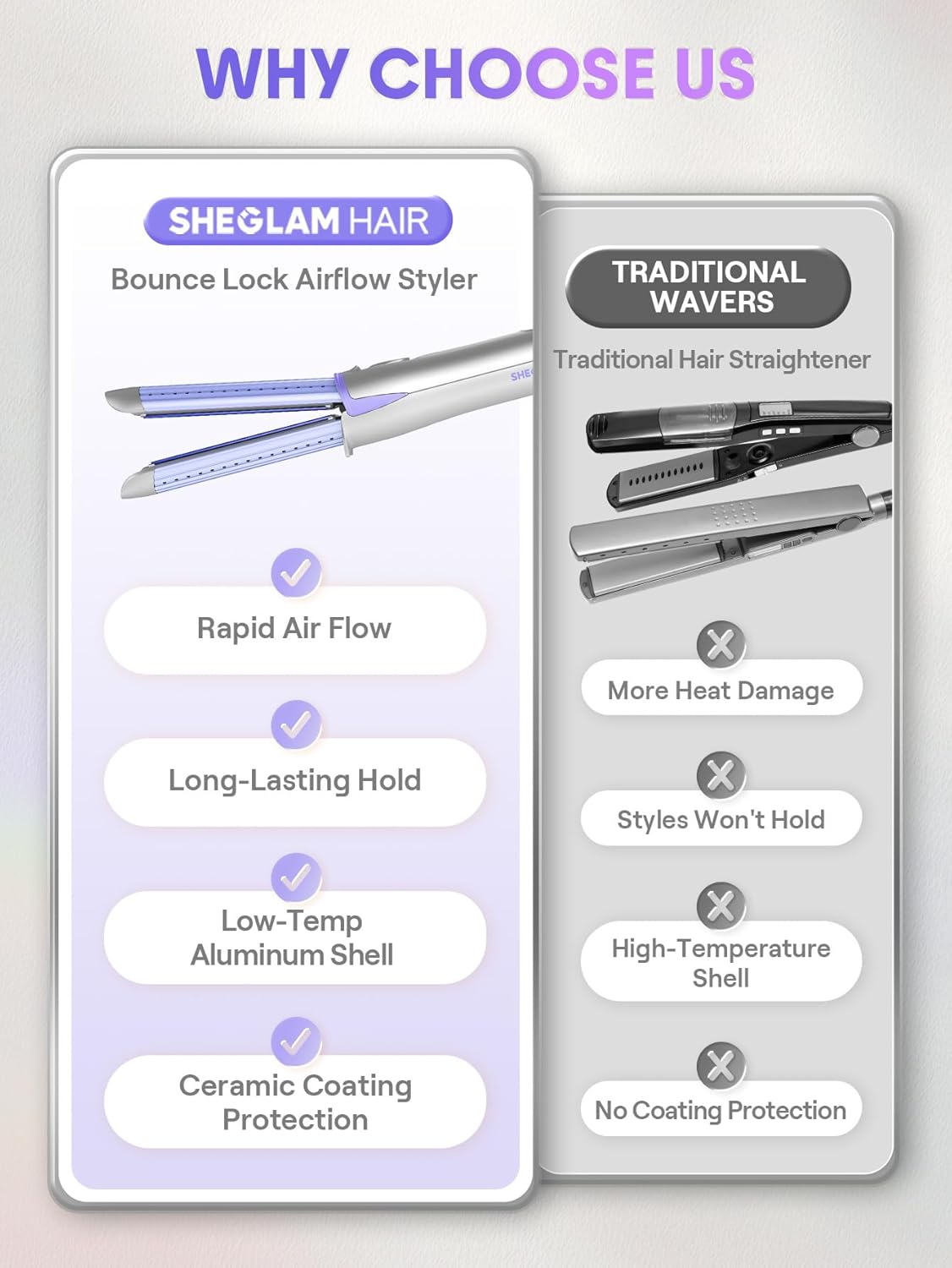 SHEGLAM Manual Airflow Styler Curling Iron, 2 in 1 Hair Straightener & Curler, 360° Cool Air Lock, 1 inch, Anti-Scald Flat Iron, 4 Temps, Fast Curling Straightening Less Damage for Long Short Hair - Image 7