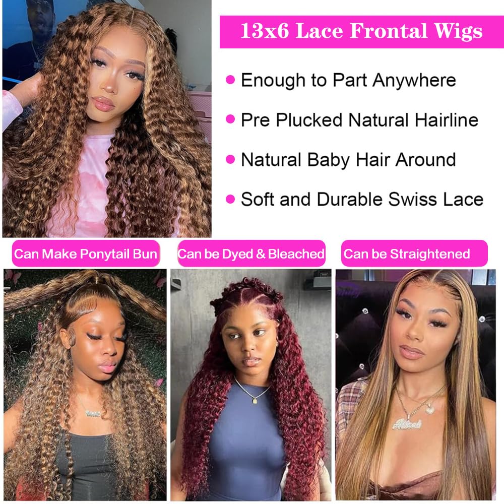 30inch Highlight Ombre Lace Front Wig Human Hair 13x6 HD Honey Blonde 4/27 Deep Wave Lace Frontal Wigs Glueless Wigs Human Hair - Image 6