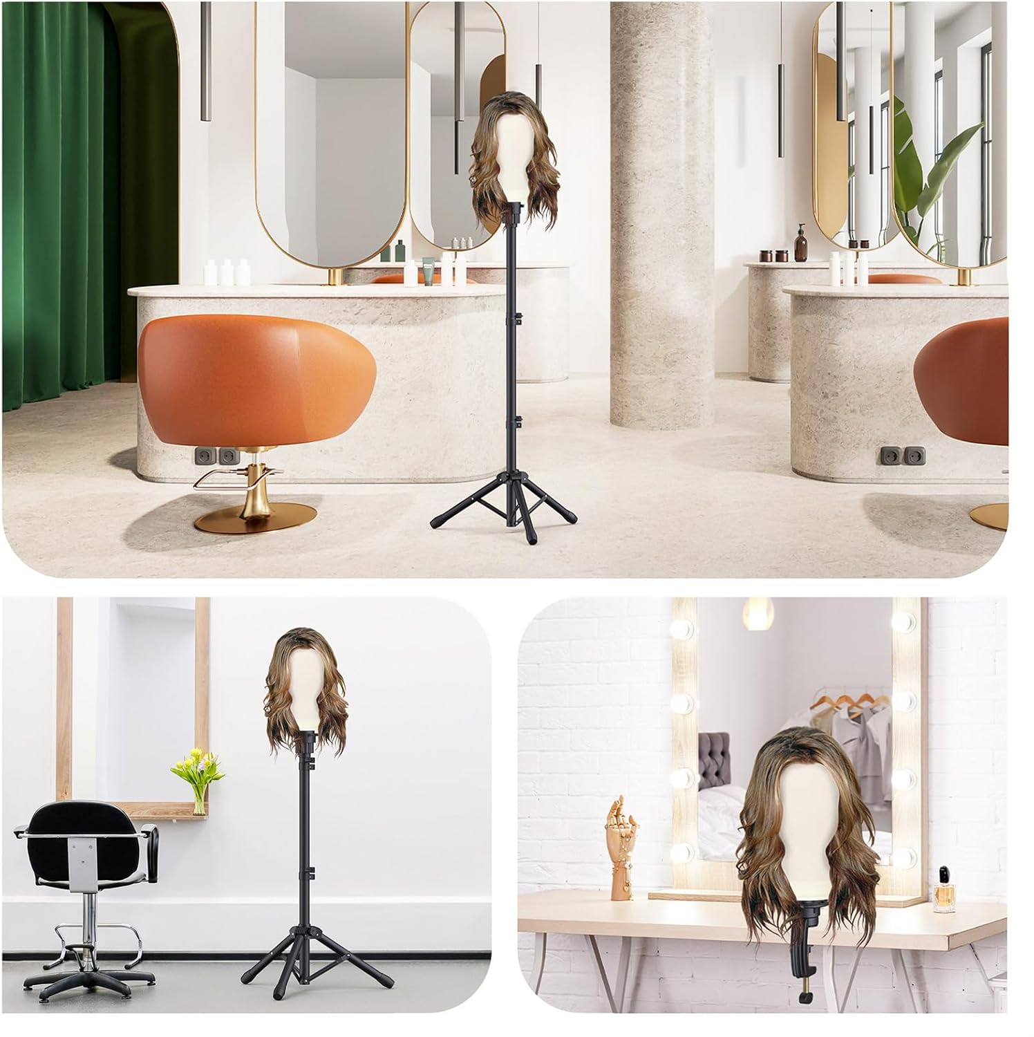 Relx Reinforced Wig Stand with Mannequin Head - Adjustable Wig Head Stand with Head for Wigs - Manikin Head Set for Cosmetology, black - Image 9