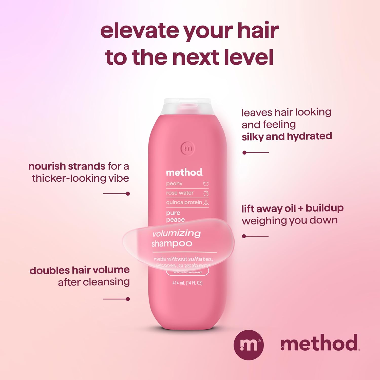 Method Pure Peace Volumizing Shampoo - For Thicker, Fuller and Visibly Hydrated Hair - Sulfate Free and Safe for Color-Treated Hair - 14 oz - Image 4