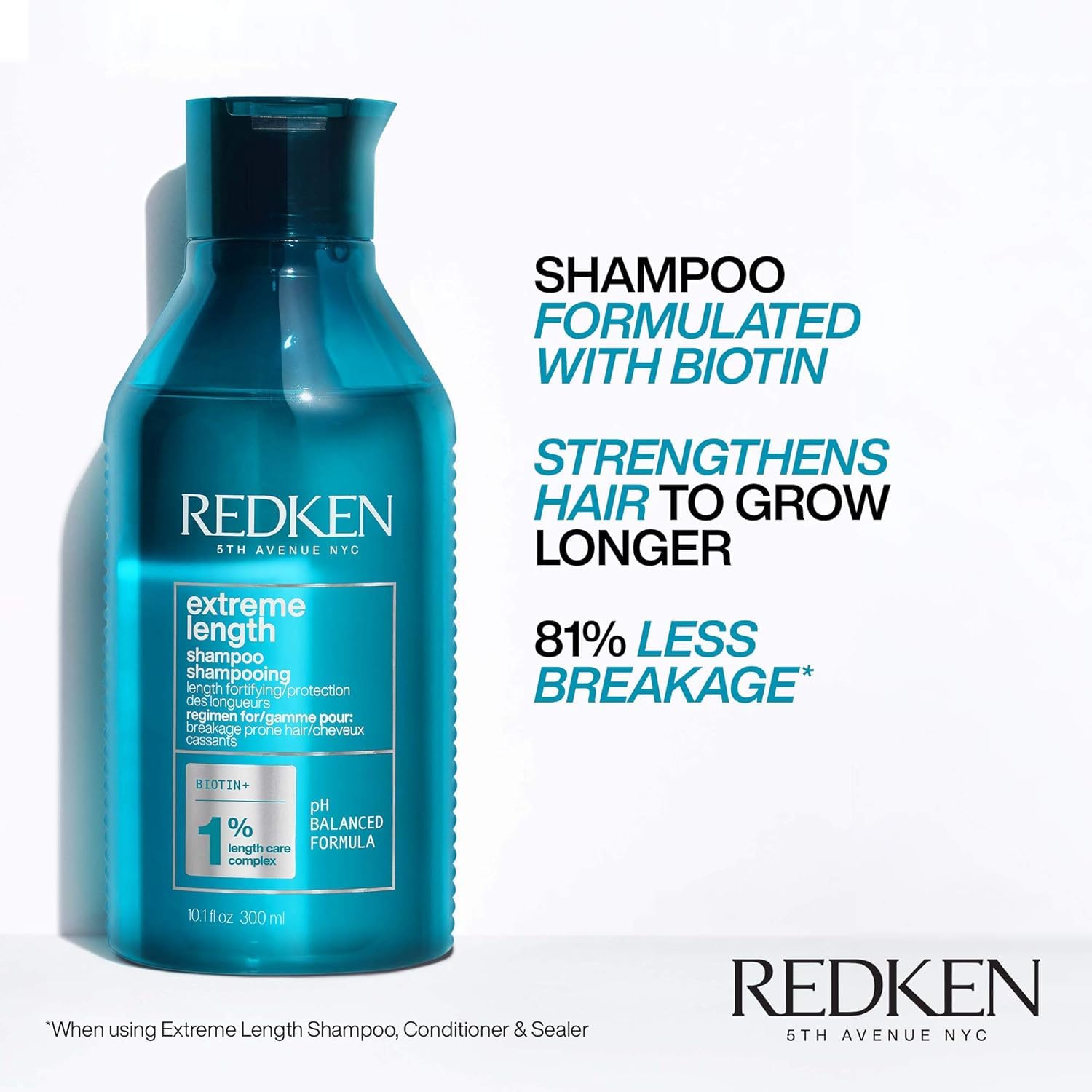 Redken Extreme Length Biotin Shampoo For Longer Hair – Promotes Healthy Hair Growth, Strengthens Damaged Hair, Prevents Hair Breakage, Infused With Biotin - Image 3