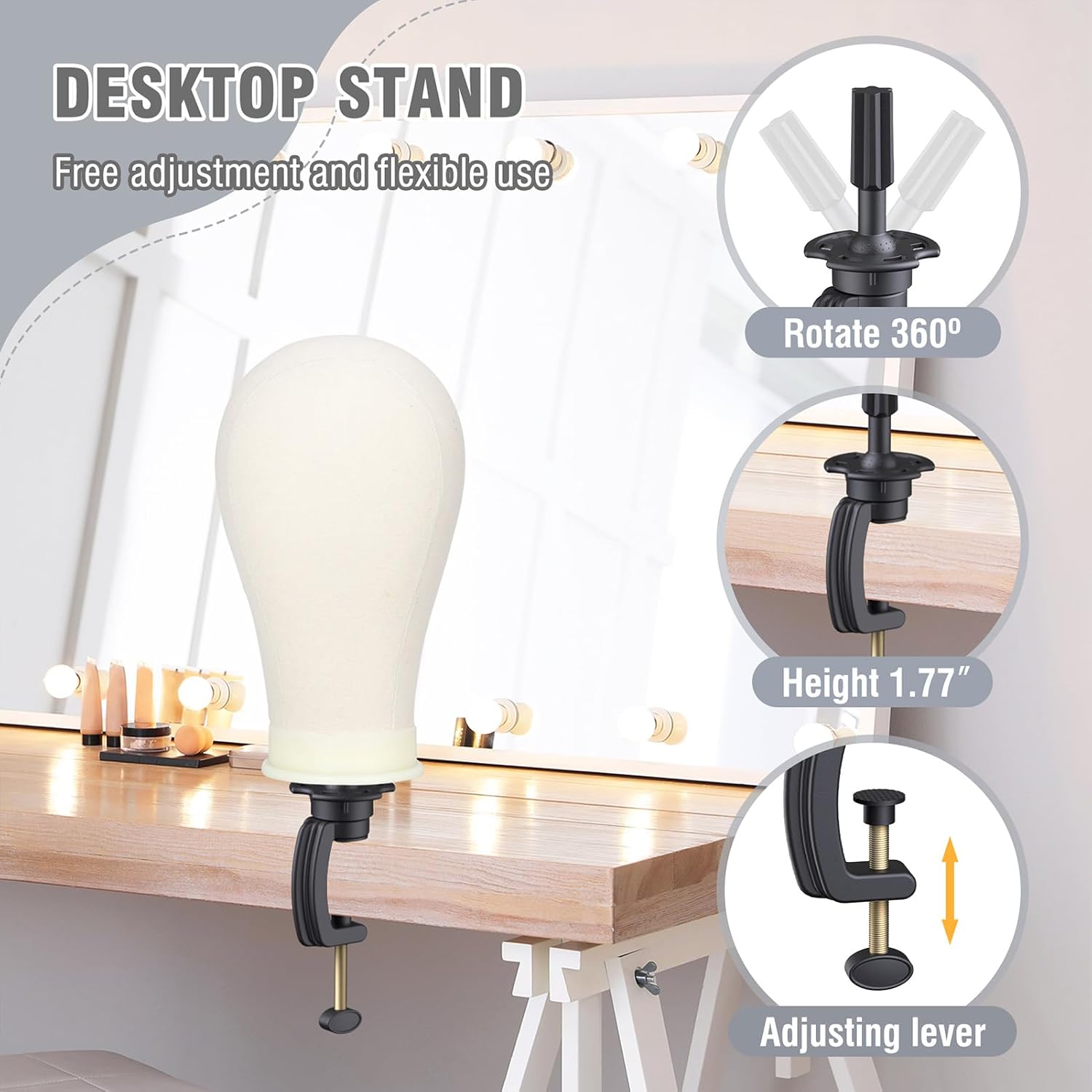 Relx Reinforced Wig Stand with Mannequin Head - Adjustable Wig Head Stand with Head for Wigs - Manikin Head Set for Cosmetology, black - Image 8