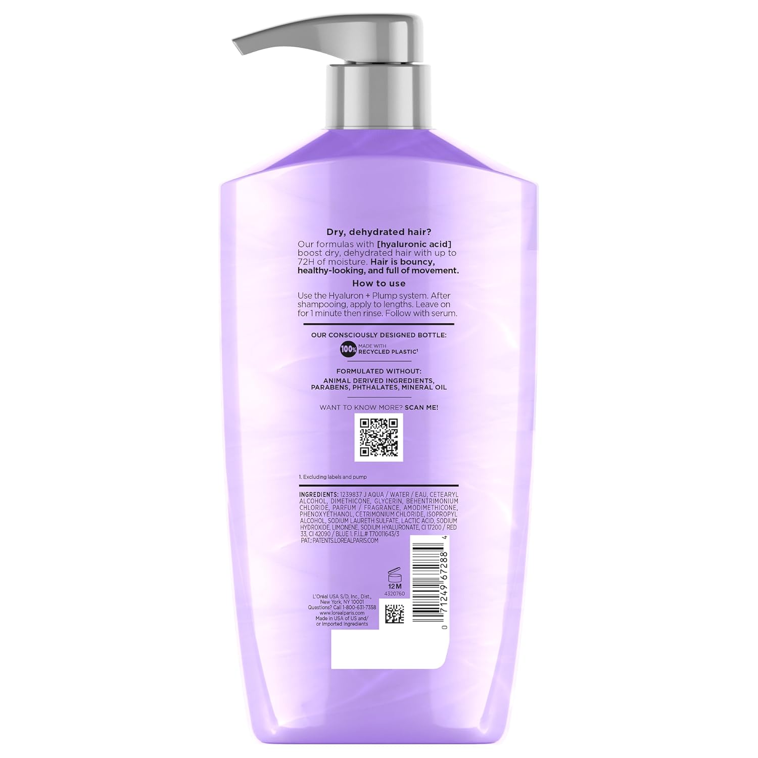 L'Oreal Paris Elvive Hyaluron Plump Hydrating Conditioner for Dehydrated, Dry Hair Infused with Hyaluronic Acid Care Complex, Paraben-Free, 26.5 Fl Oz - Image 10