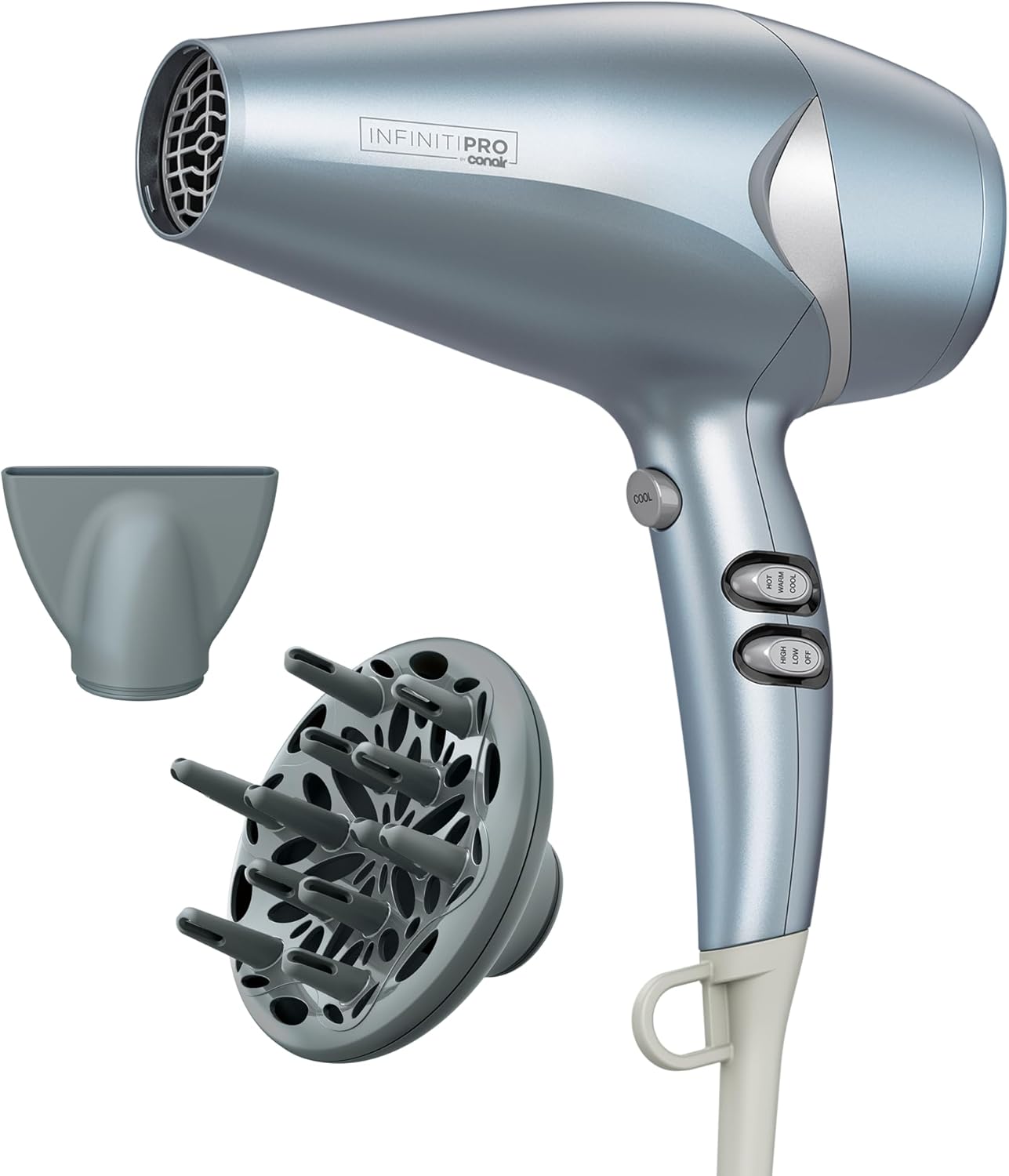 Conair InfinitiPRO Style & Shine Hair Dryer, 1 lb Ultra-Lightweight Blow Dryer with Curl-Defining Diffuser, 1875W, Blue, 527BX