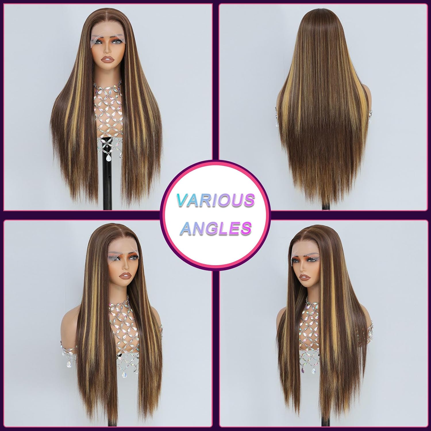 Synthetic Lace Front Wig, Honey Blonde Wig 13x6 Hd Lace Pre-Plucked Long Straight Highlights Glueless Wigs for Black Women 26 Inch Suitable for Everyday Wear - Image 6