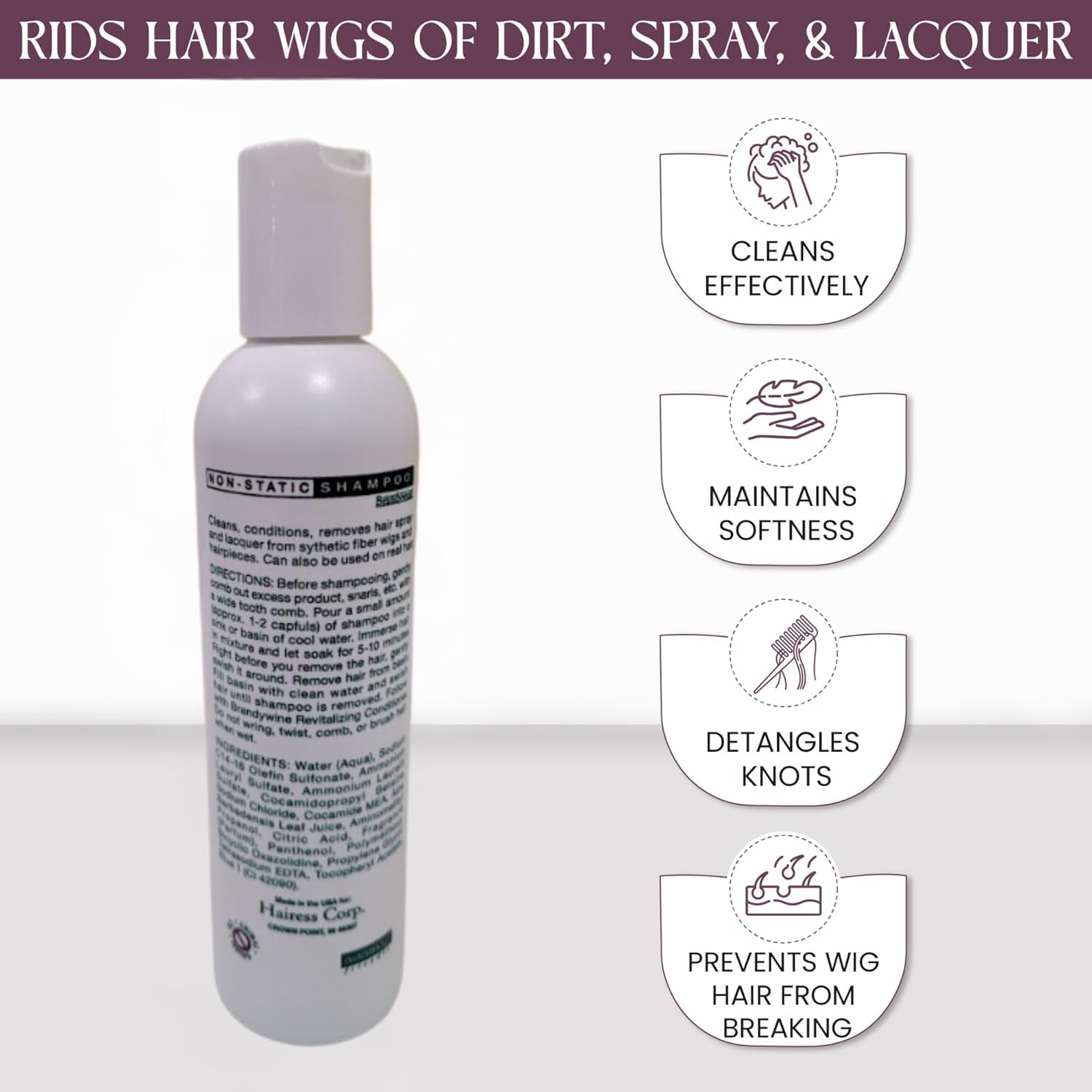 Brandywine Non Static Shampoo, Hair Cleanser for Synthetic & Human Hair Wigs, Hairpieces & Extensions - 8 Fl Oz - Image 4