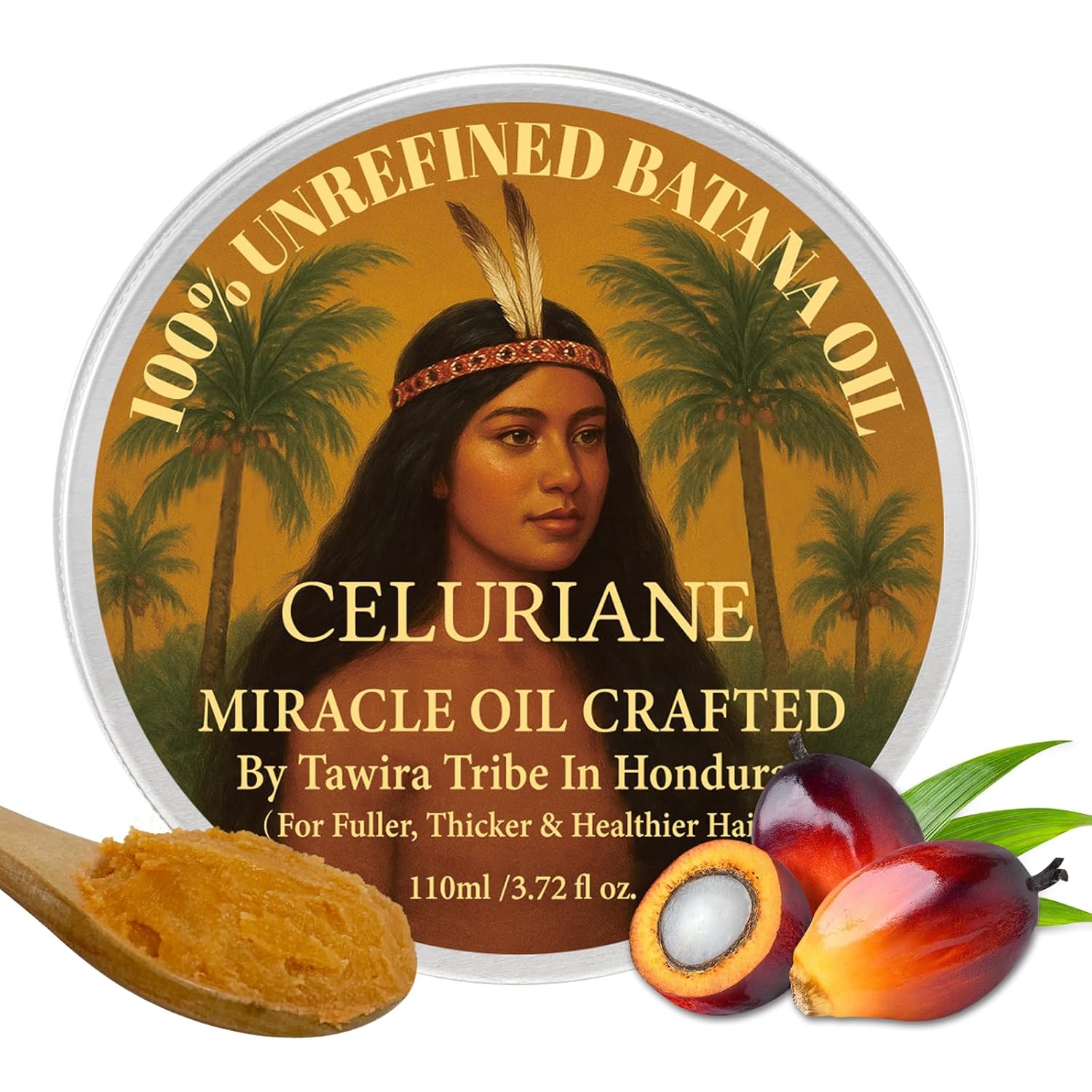 100% Raw Batana Oil for Hair Growth from Honduras for Dry, Damaged & Thinning Hair, Natural Hair Oil for Frizz, Split Ends, Deep Nourishment for Curly & Chemically Treated Hair, No Fragrance