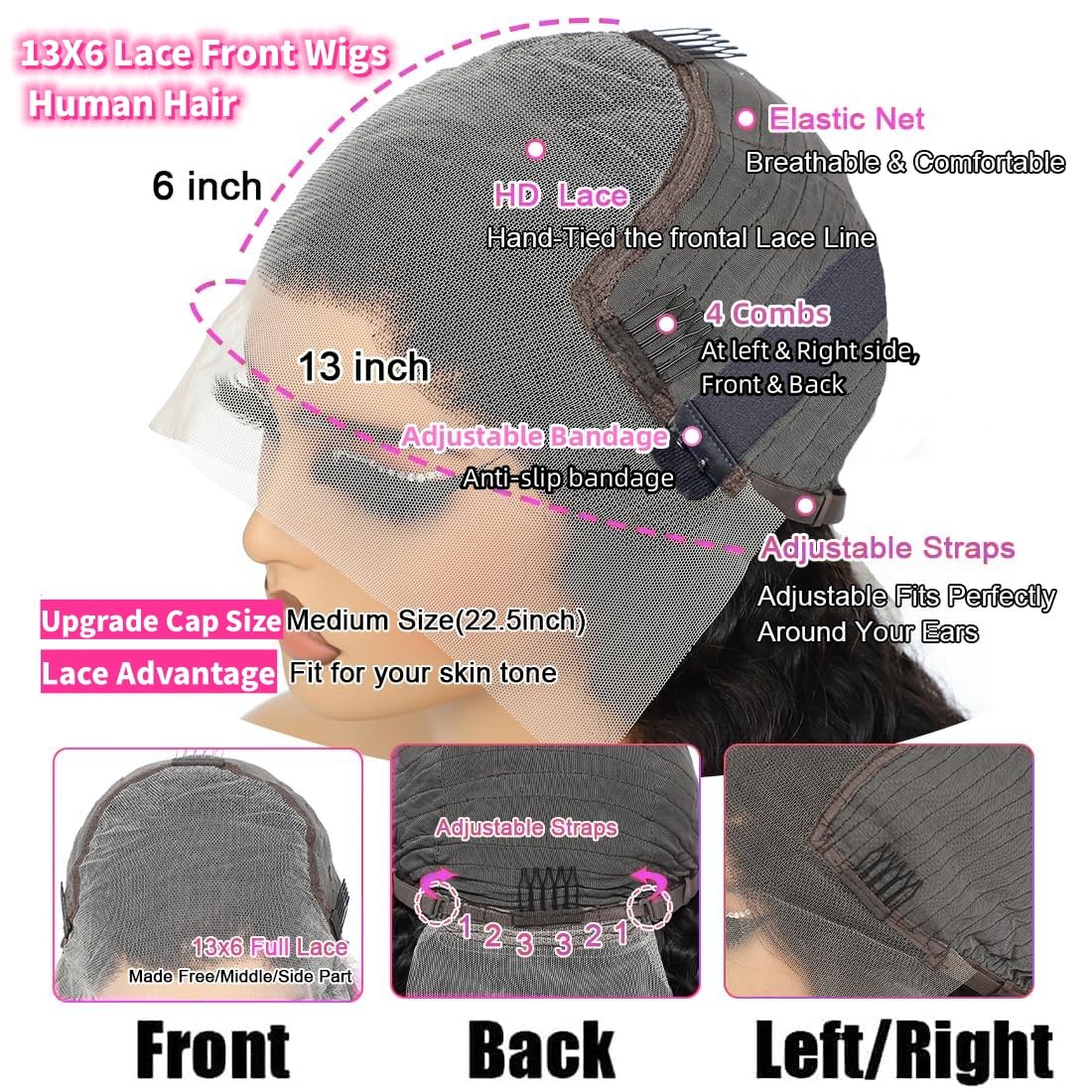 JTMMP 13x6 Deep Wave Lace Front Wigs Human Hair 200% Density 26 Inch Curly Human Hair Wig for Women Natural Black HD Transparent Lace Glueless Frontal Wigs Human Hair Pre Plucked - Image 5