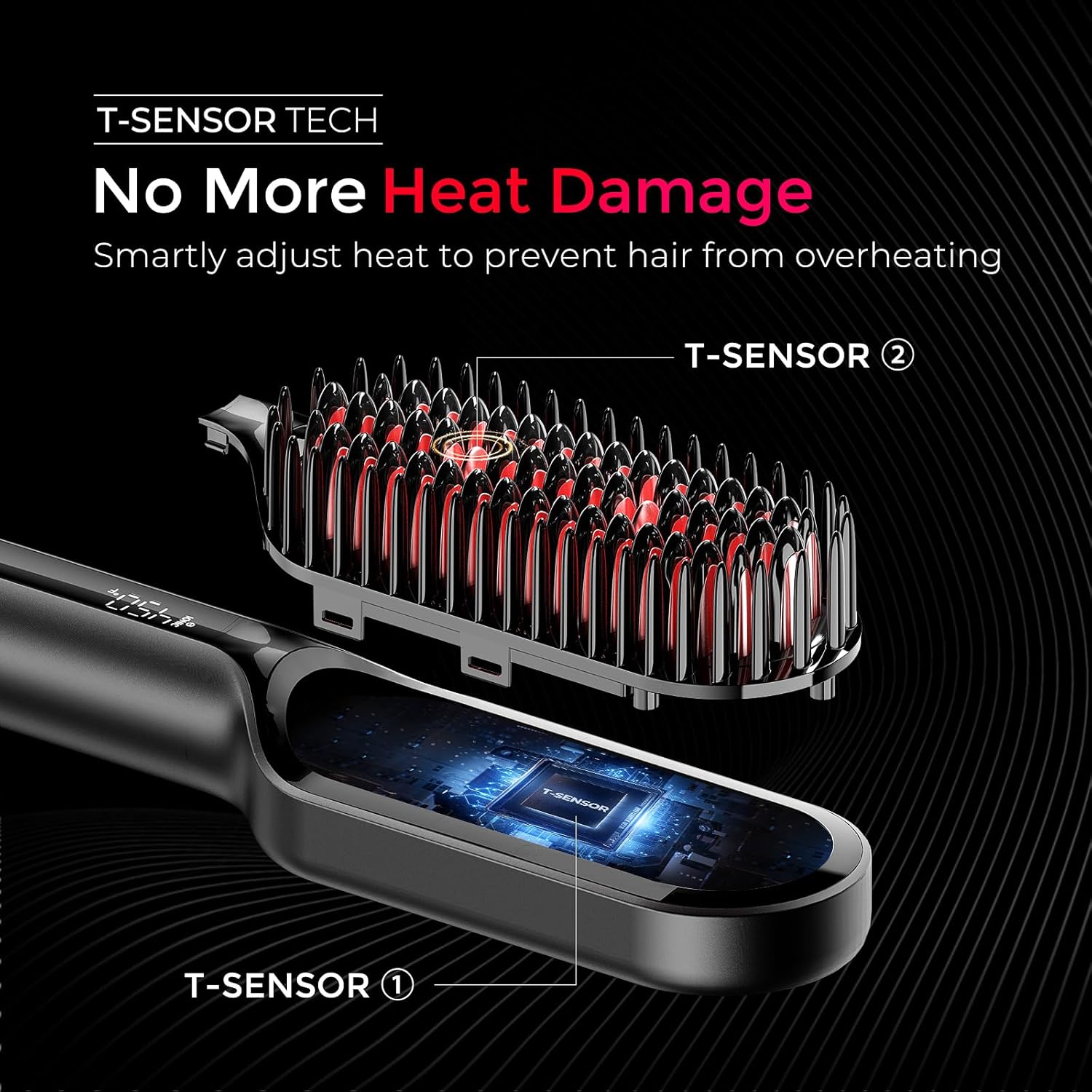 TYMO Hair Straightener Brush - Upgraded Ionic Compact Straightening Brush for Women with Wave-Design Bristles, Fast, Smooth Styling, Lightweight Hot Comb & Travel Flat Iron, 1 Billion Ions, Black - Image 6