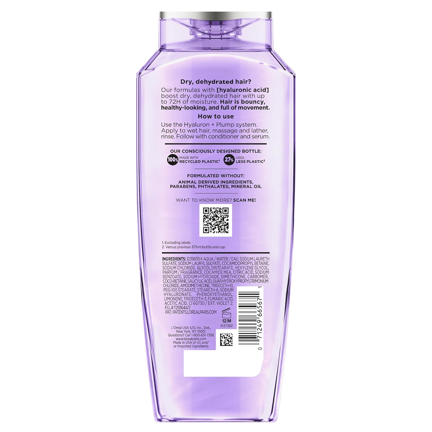 L'Oreal Paris Elvive Hyaluron Plump Hydrating Shampoo for Dehydrated, Dry Hair Infused with Hyaluronic Acid Care Complex, Paraben-Free, 12.6 Fl Oz - Image 10