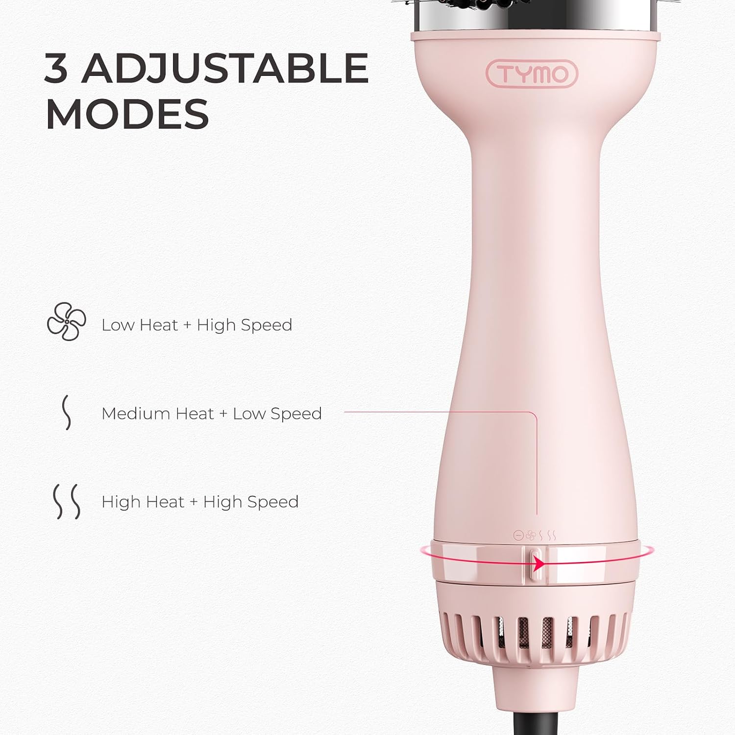 TYMO Hair Dryer Brush Blow Dryer Brush in One, 4 in 1 Ionic Hairdryer and Styler Volumizer with Oval Titanium Barrel, Hot Air Straightener for Smooth Frizz-Free Blowout, Pink - Image 6