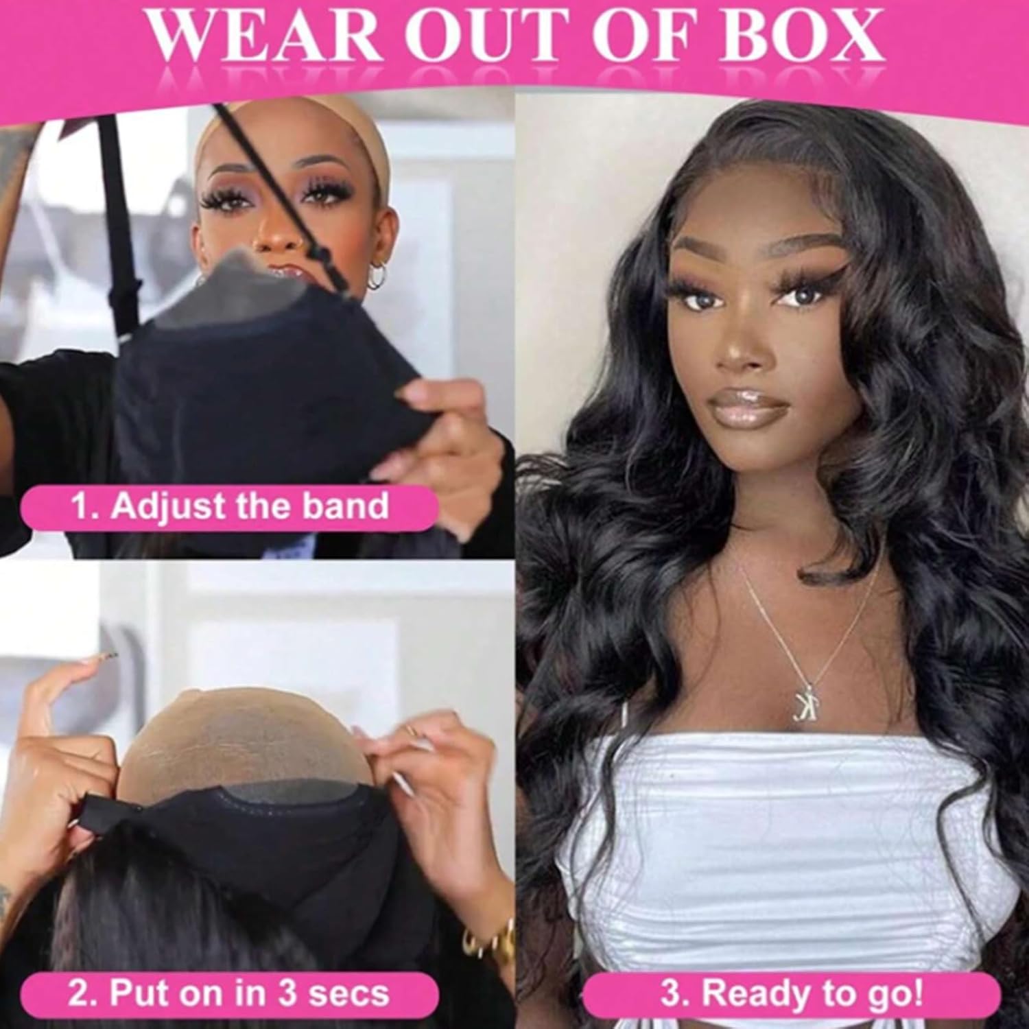 bunGiol 5x5 Glueless Wigs Human Hair Pre Plucked Pre Cut 24 Inch Body Wave Lace Front Wigs Human Hair 180% Put on And Go Glueless Wig For Black Women - Image 3