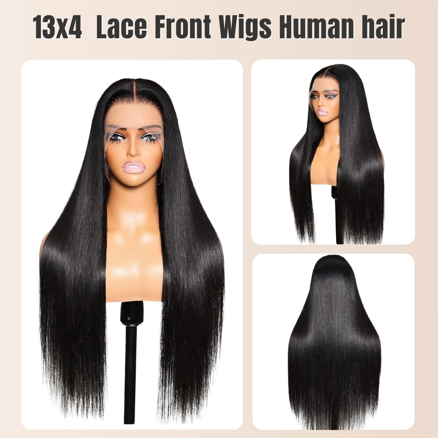DULOVE Straight Human Hair Lace Front Wig 12A Grade Pre Plucked Hairline with Baby Hair Bleached Knots 200% Density Glueless 13x4 HD Lace Frontal Wig for Black Women 18 Inch - Image 2