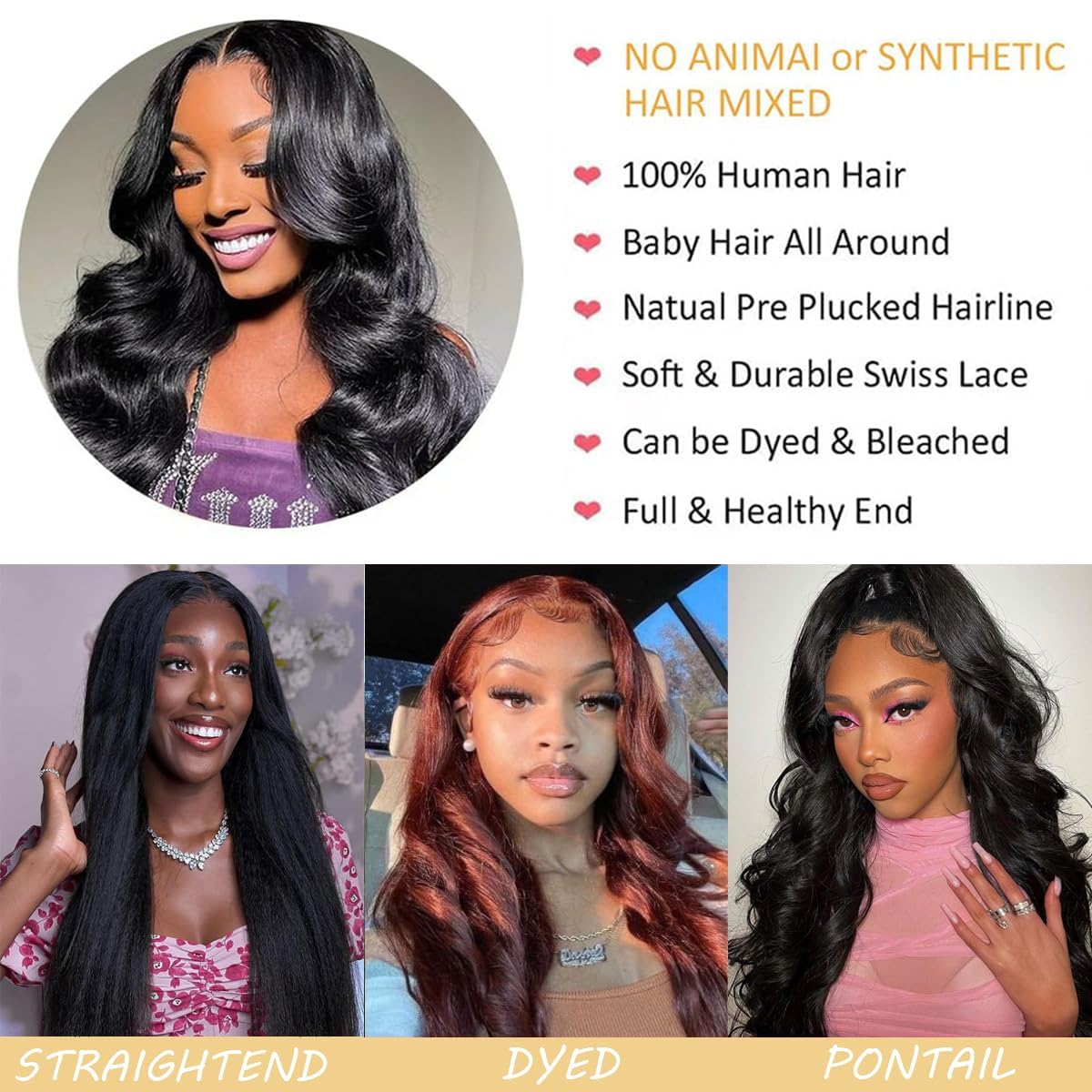 SENSAIRUITE Body Wave Lace Front Wigs Human Hair Wide Lace 180 Density Human Hair Wigs 13x4 Human Hair Lace Front Wigs Pre Plucked 20 Inches Natural Color - Image 3
