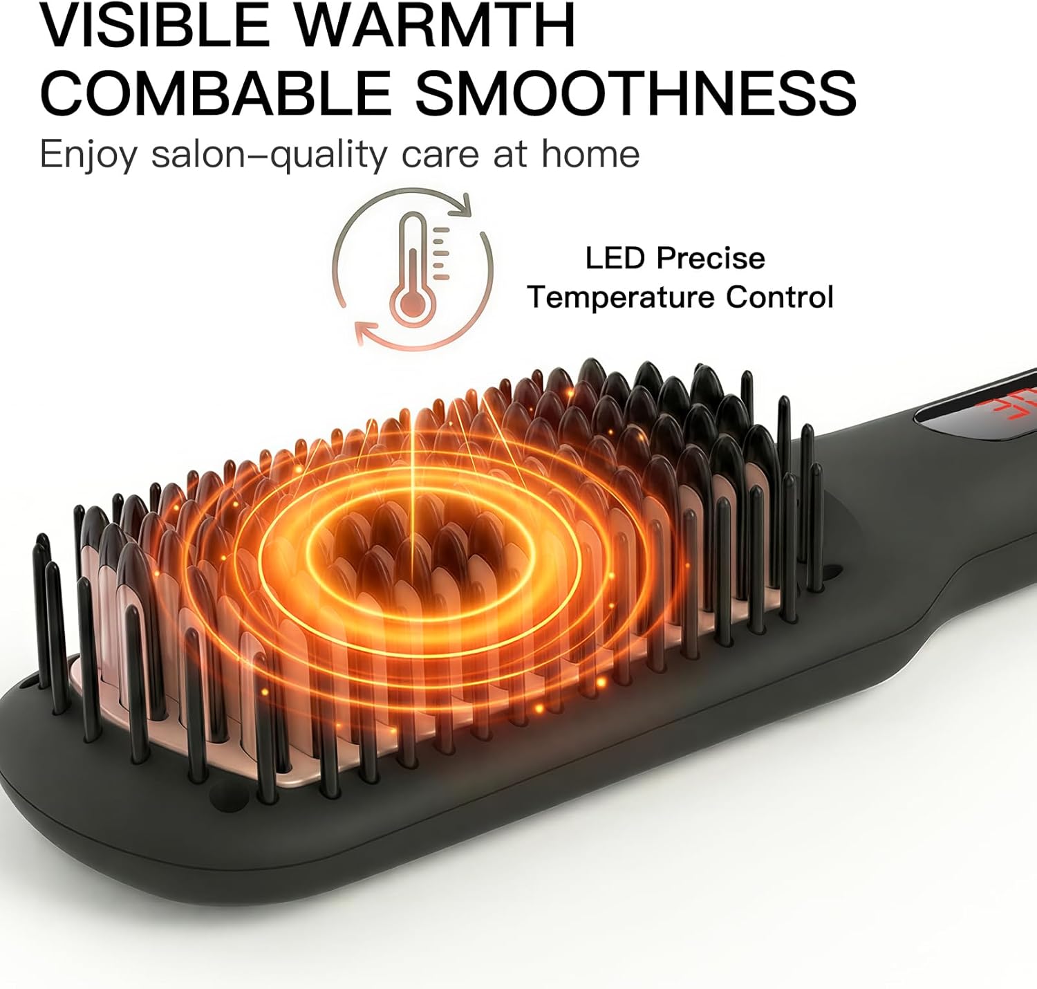 MEGAWISE Pro Ceramic Ionic Hair Straightener Brush for Home Salon, Straightening Hair Brush with 20s Heating Tech, Auto-Off, Anti-Scald with Universal Dual Voltage,Rotatable Power Cord, Black - Image 8