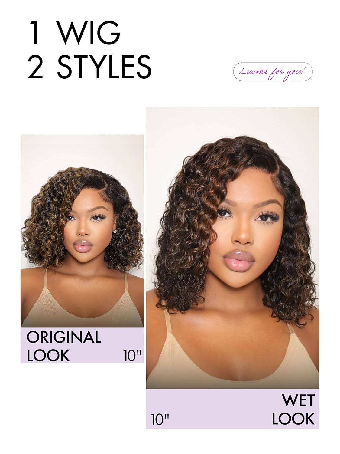 LUVME HAIR Mix Color Highlight 10 Inch Curly Wig, Glueless HD Lace Wigs Human Hair Pre Plucked Pre Cut, Curly Bob Wig Human Hair Short Wig with Blonde Highlights Ready to Go Wig - Image 5