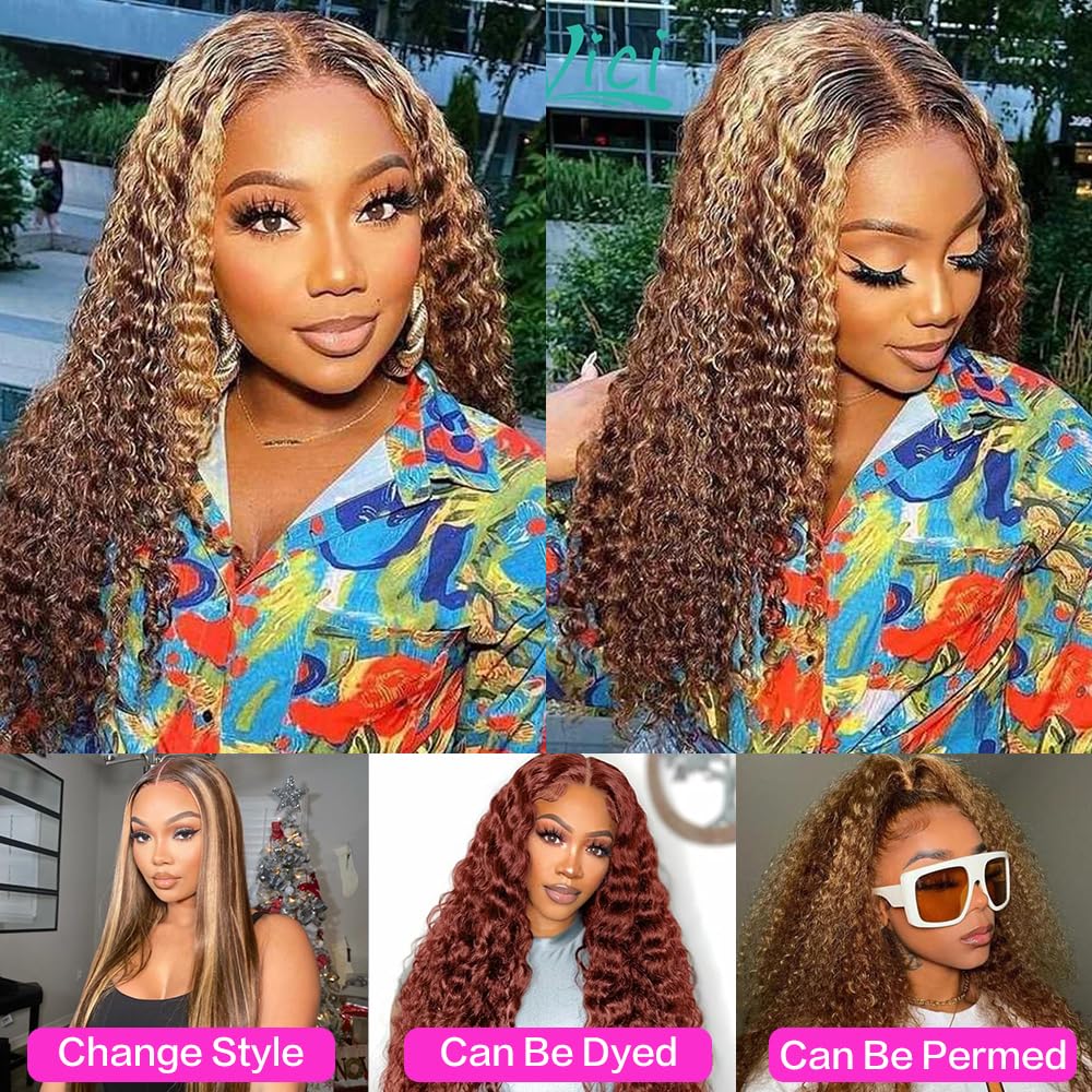 30inch Highlight Ombre Lace Front Wig Human Hair 13x6 HD Honey Blonde 4/27 Deep Wave Lace Frontal Wigs Glueless Wigs Human Hair - Image 5