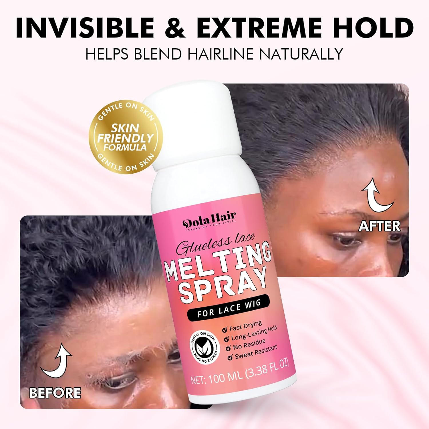 Dolahair Lace Melting Spray for GlueLess Wigs lace Bond Melting Spray Bond Adhesive Wig Glue Spray (Melting Spray/1 Band/1 Brush) - Image 5