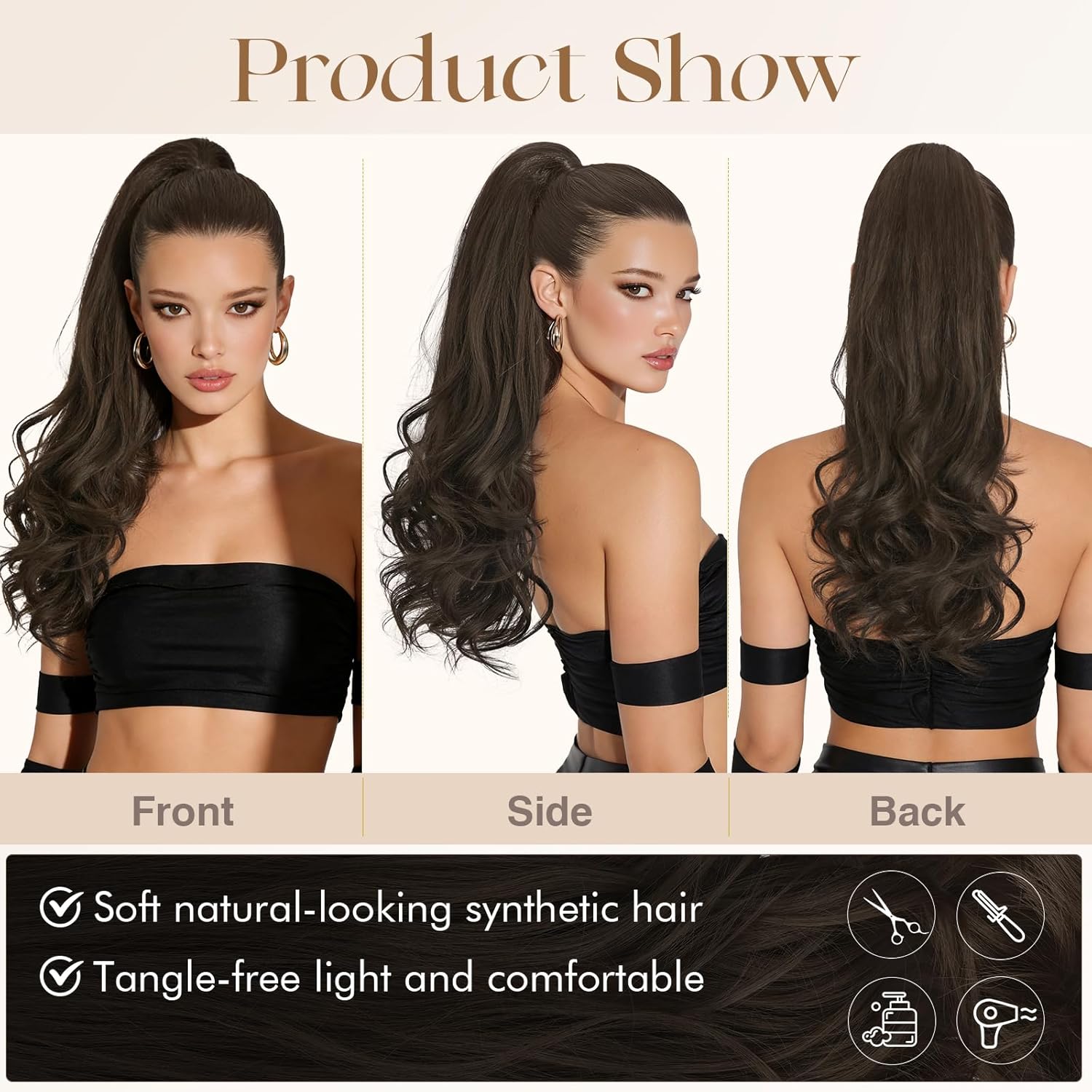SOFEIYAN Drawstring Ponytail Extension for Women 24 Inch Comb Clip in Wavy Clip on Hairpiece Layered Fluffy Thick Pony Tails Hair Extension Synthetic Hairpieces for Daily Use - Ombre Wine Red - Image 2