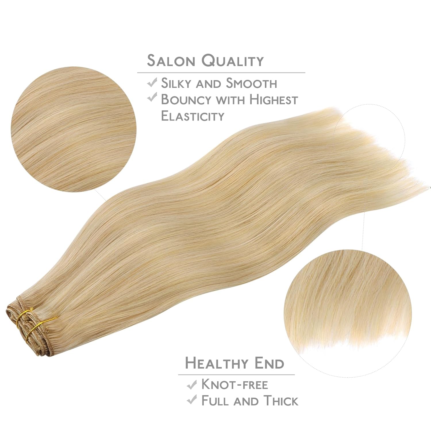 WENNALIFE Clip in Human Hair Extensions, 16 Inch 120g 7pcs Light Blonde Highlighted Golden Blonde Hair Extensions Clip In Human Hair Remy Real Human Hair Double Weft - Image 4