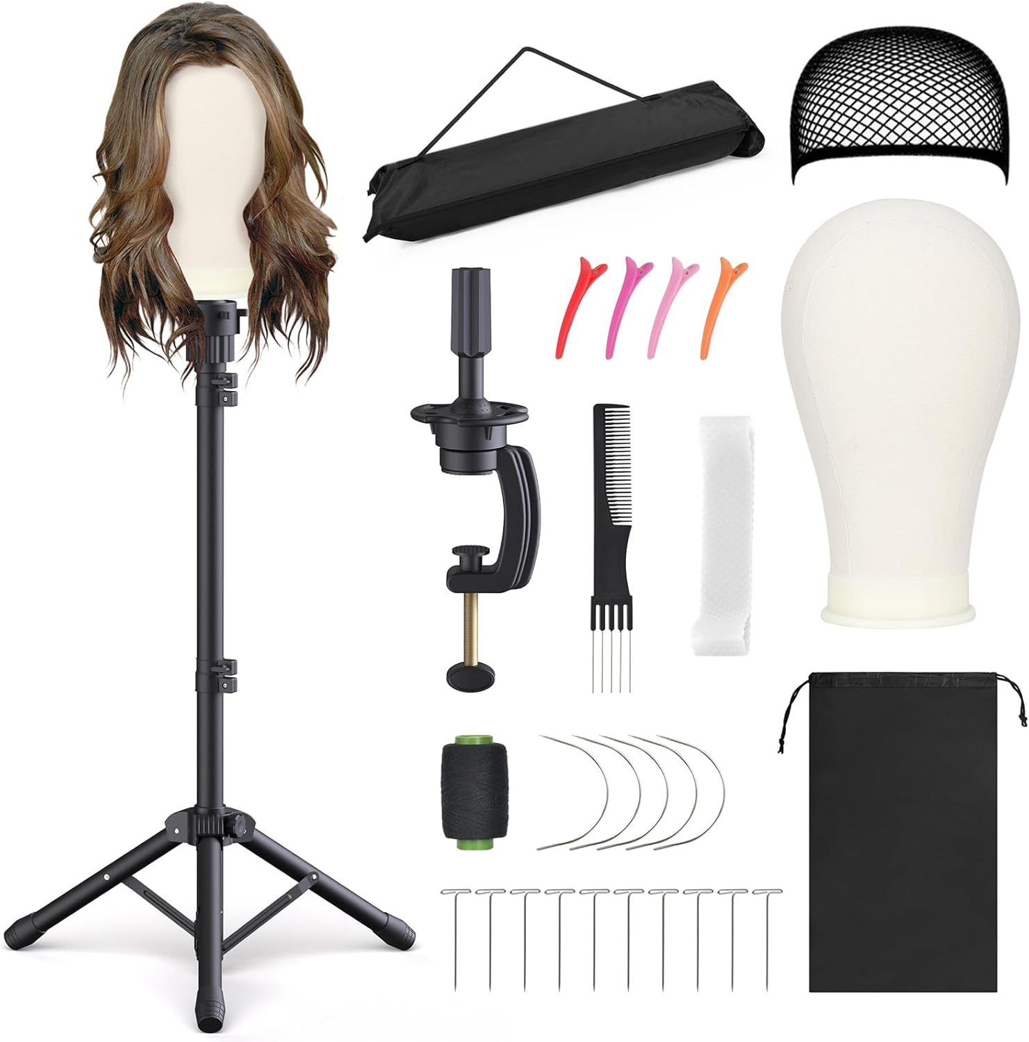 Relx Reinforced Wig Stand with Mannequin Head - Adjustable Wig Head Stand with Head for Wigs - Manikin Head Set for Cosmetology, black