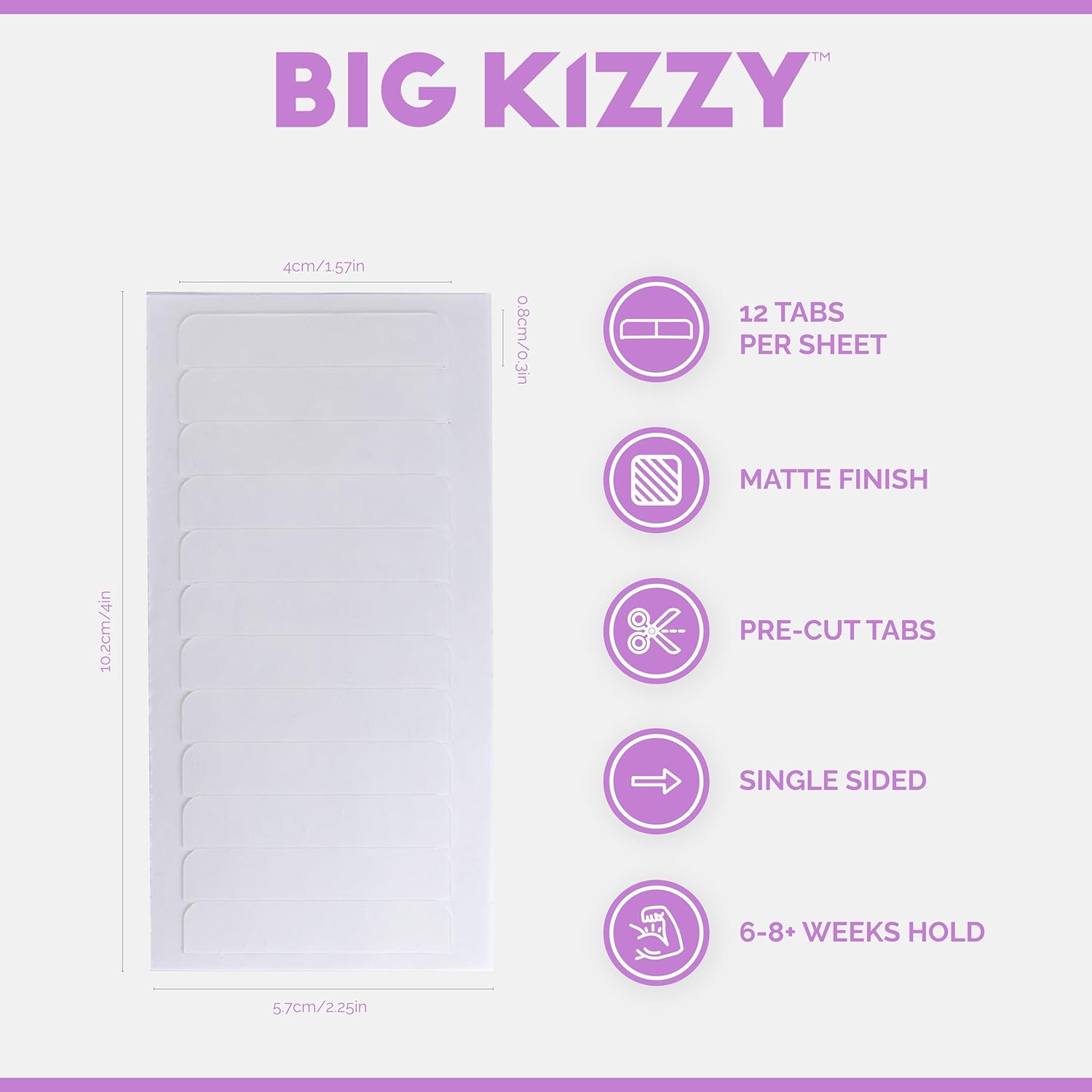 Single Sided Tape for Hair Extensions by Big Kizzy (72 tabs) - Extra Hold - Easy Install & Removal Replacement Tape for Thin, Fine Hair, 4cm x .8cm Tape for Extensions, Professional Extension Tape - Image 2