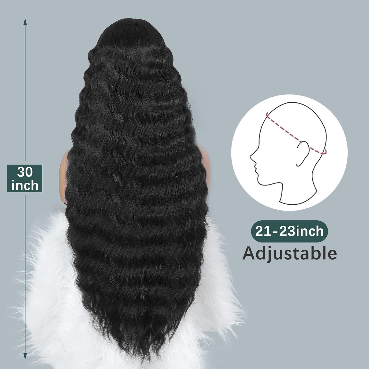 INSTASTYLE 30 Inch Synthetic Curly Wigs for Women Long Black Hair Wig Lace Front 4" Simulated Scalp Natural Loose Deep Wave Crimps Curls Wig As Hair Replacement Wigs 1B - Image 5