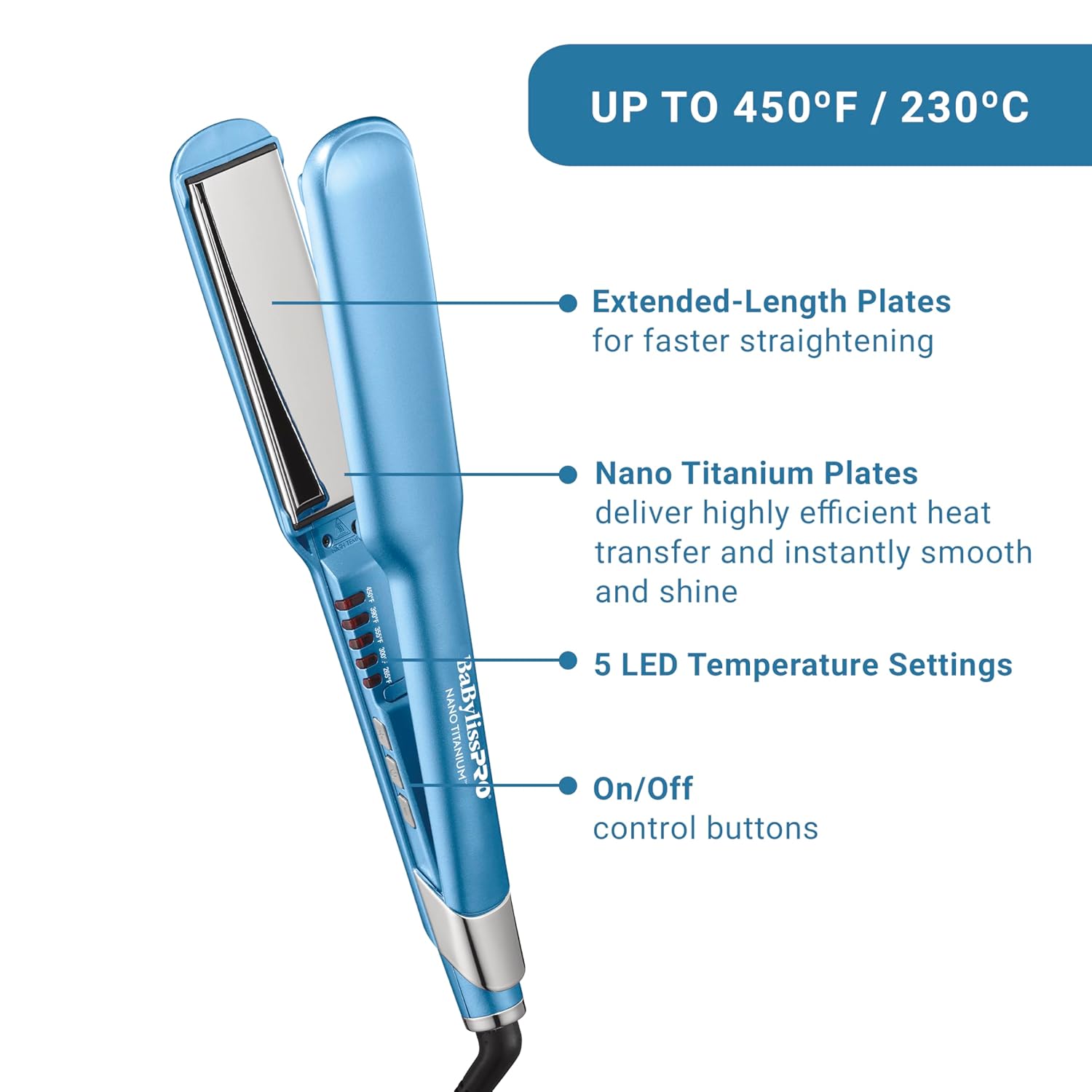 BabylissPRO Nano Titanium Ultra-Sleek Hair Straightener, Flat Iron for All Hair Types - Image 2
