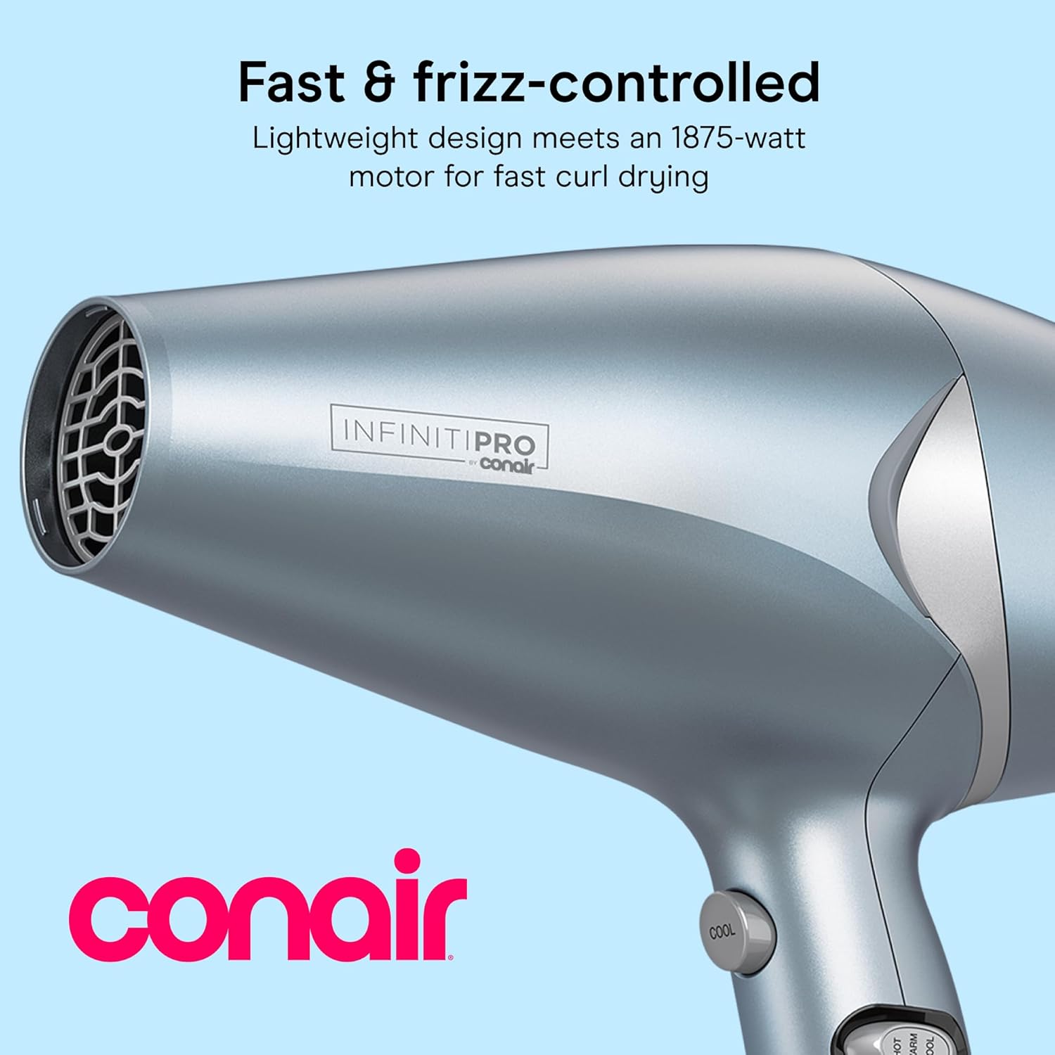 Conair InfinitiPRO Style & Shine Hair Dryer, 1 lb Ultra-Lightweight Blow Dryer with Curl-Defining Diffuser, 1875W, Blue, 527BX - Image 2
