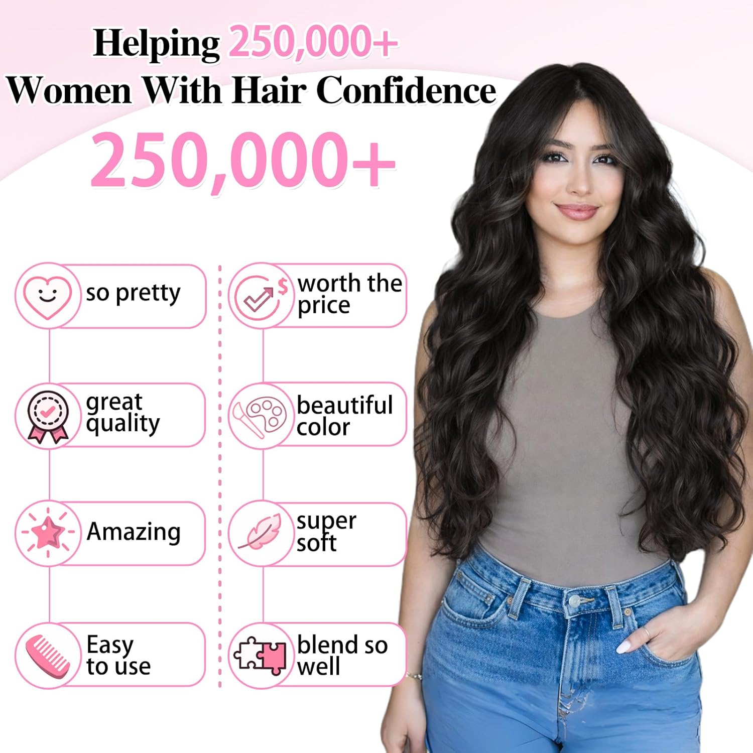 ALXNAN Clip in Long Wavy Synthetic Hair Extension 24 Inch Black Brown 4PCS Thick Hairpieces Fiber Double Weft Hair for Women - Image 8